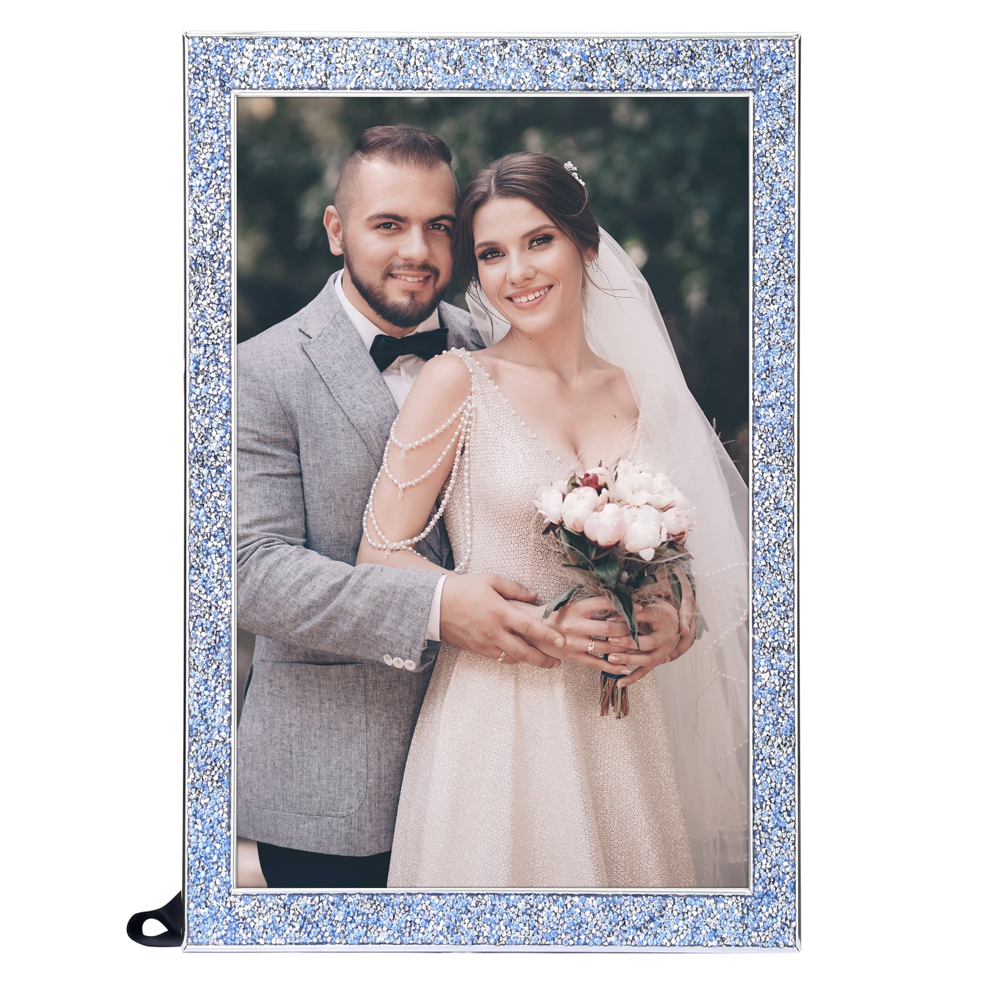 Unique Bargains Shiny Picture Frames Metal Gift Photo Frame with Real Glass Blue 4x6"