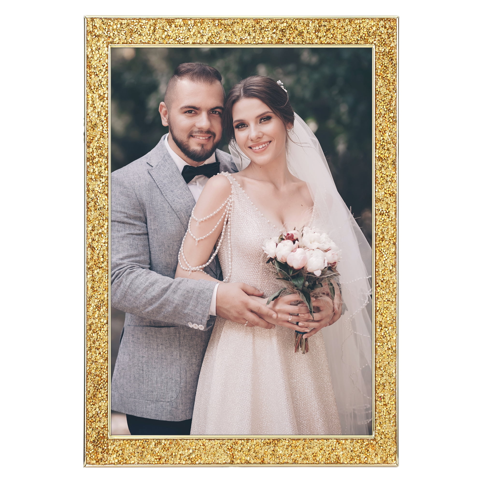 Unique Bargains Shiny Picture Frames Metal Gift Photo Frame with Real Glass Gold 3.5x5"