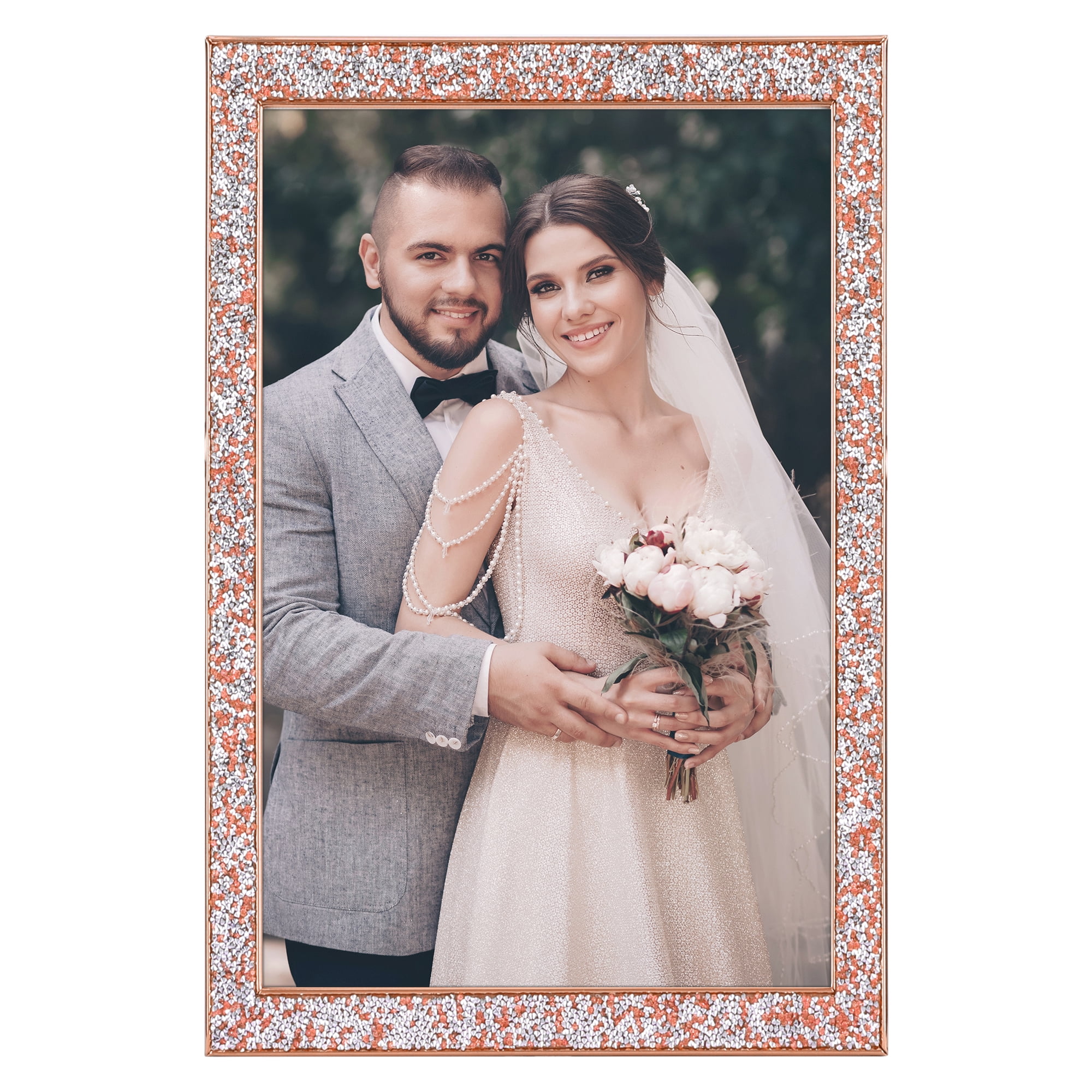 Unique Bargains Shiny Picture Frames Metal Gift Photo Frame with Real Glass Orange 4x6"