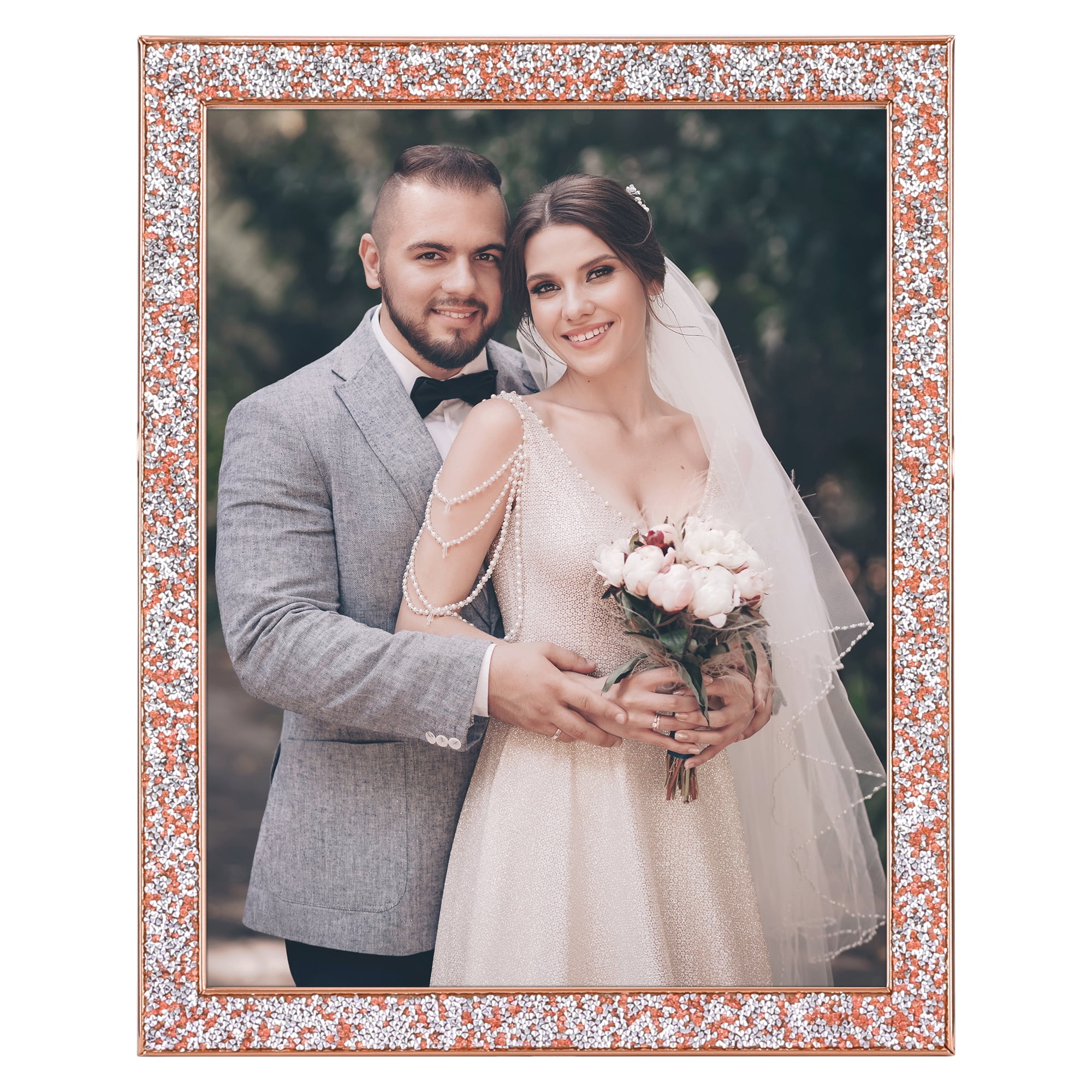 Unique Bargains Shiny Picture Frames Metal Gift Photo Frame with Real Glass Orange 8x10"