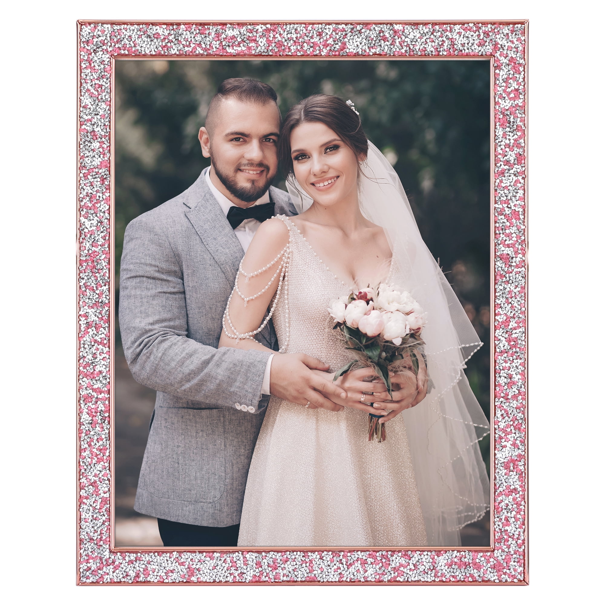 Unique Bargains Shiny Picture Frames Metal Gift Photo Frame with Real Glass Red 8x10"