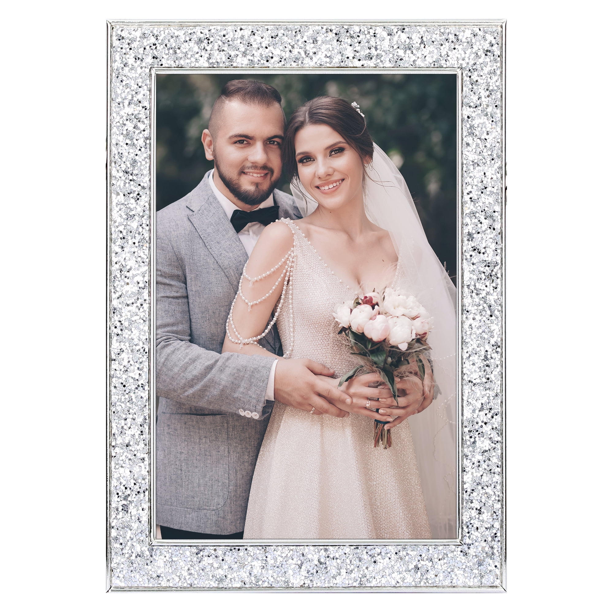 Unique Bargains Shiny Picture Frames Metal Gift Photo Frame with Real Glass Silver 3.5x5"