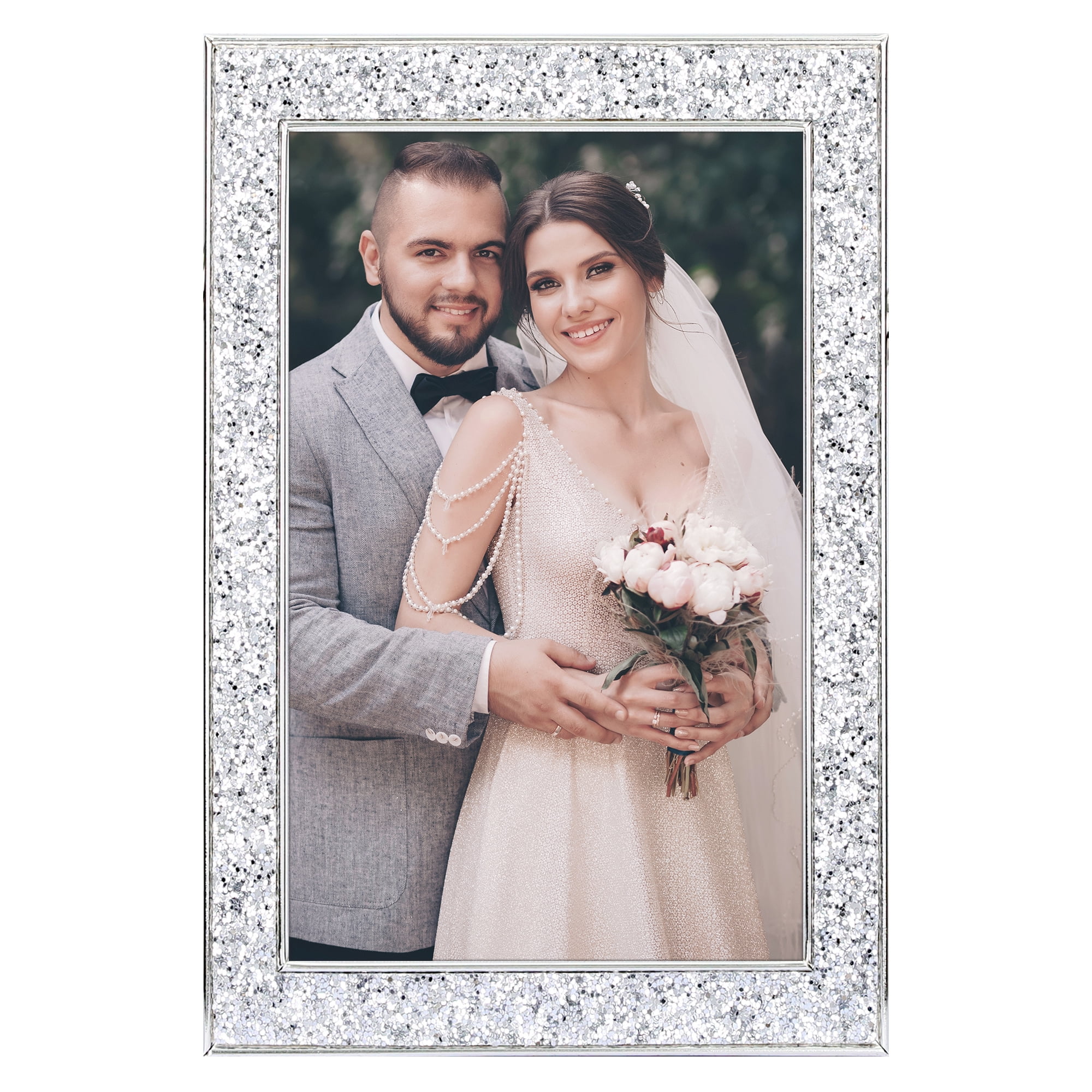 Unique Bargains Shiny Picture Frames Metal Gift Photo Frame with Real Glass Silver 4x6"