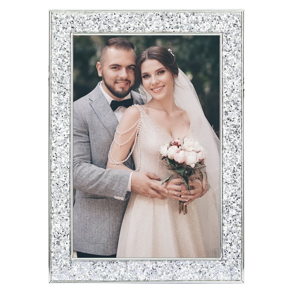 Unique Bargains Shiny Picture Frames Metal Gift Photo Frame with Real Glass Silver 5x7"