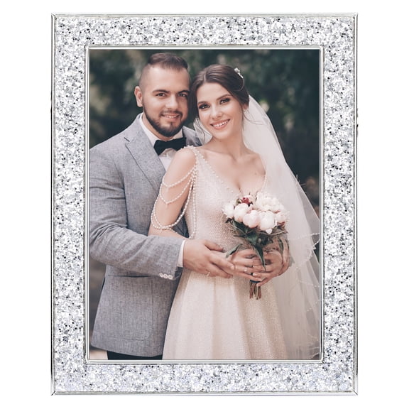 Unique Bargains Shiny Picture Frames Metal Gift Photo Frame with Real Glass Silver 8x10"