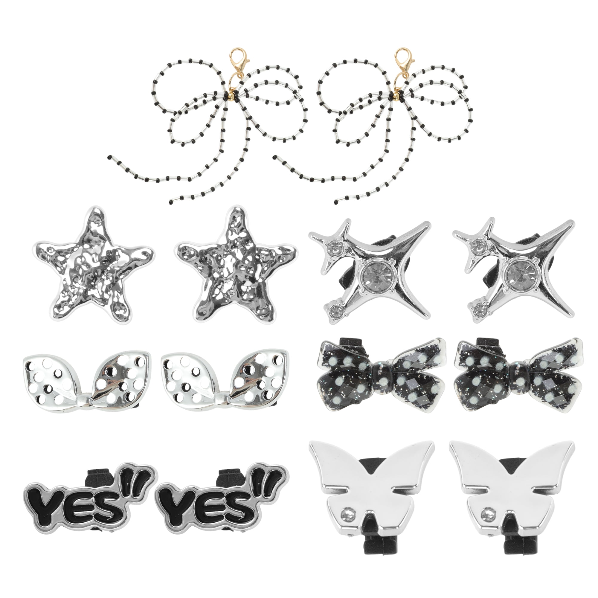 Unique Bargains Shoelace Charms Set Black White Silver Tone 7 Pair