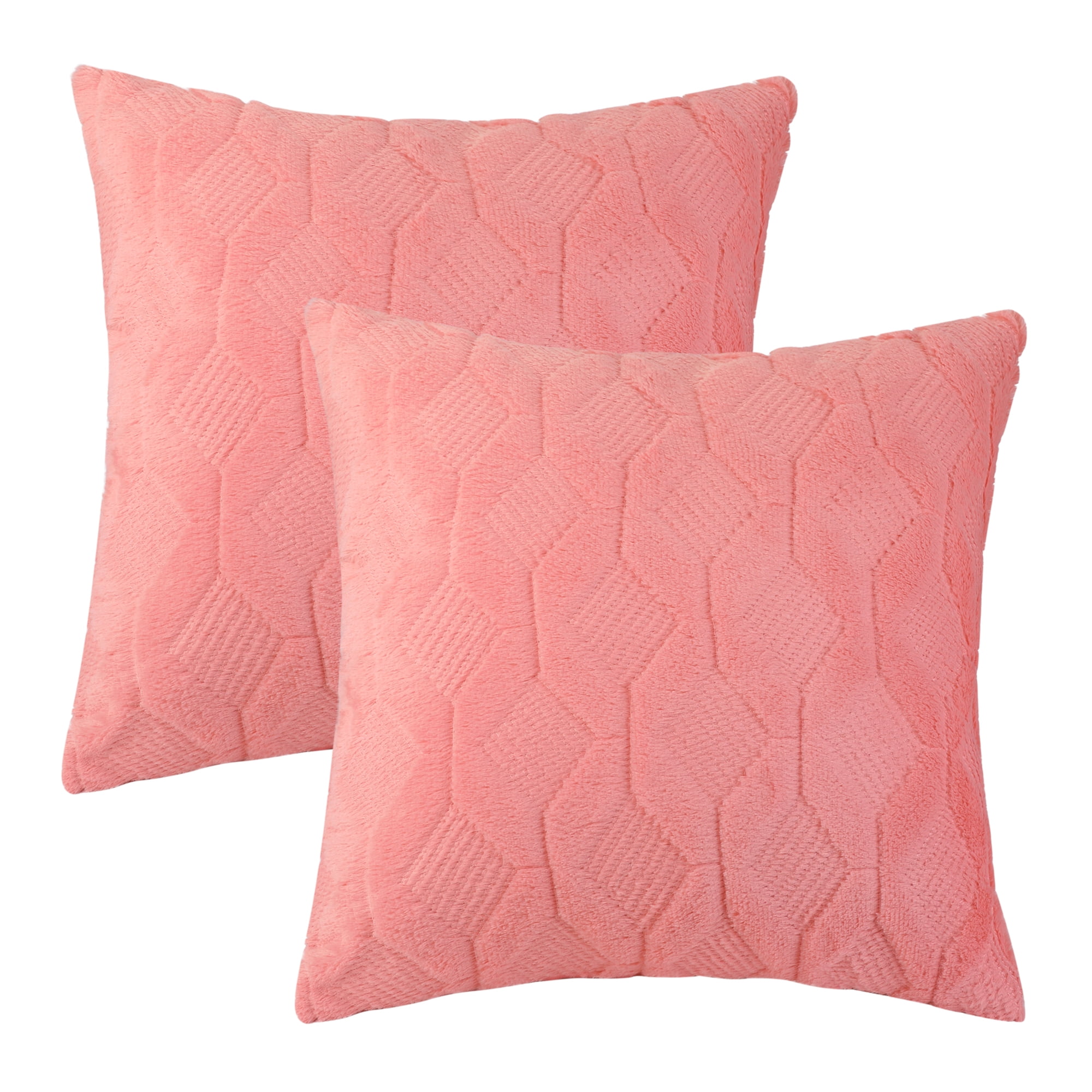 Unique Bargains Short Plush Solid Living Room Decorative Pillow Covers (2 Count) Coral Red 18" x 18"