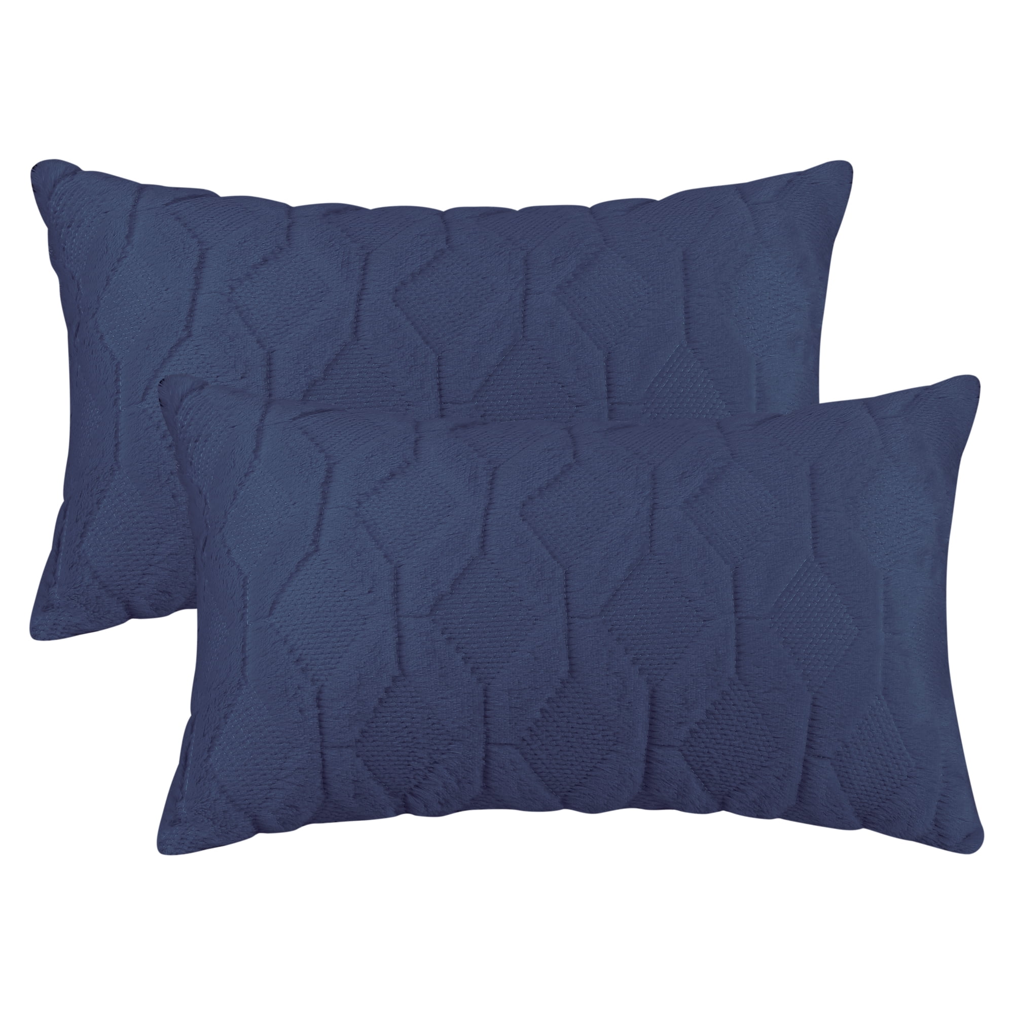 Unique Bargains Short Plush Solid Living Room Decorative Pillow Covers (2 Count) Dark Blue 12" x 20"