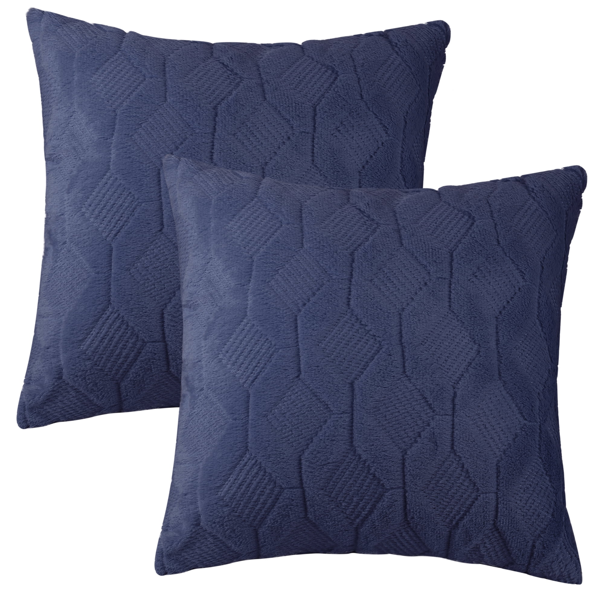 Unique Bargains Short Plush Solid Living Room Decorative Pillow Covers (2 Count) Dark Blue 18" x 18"