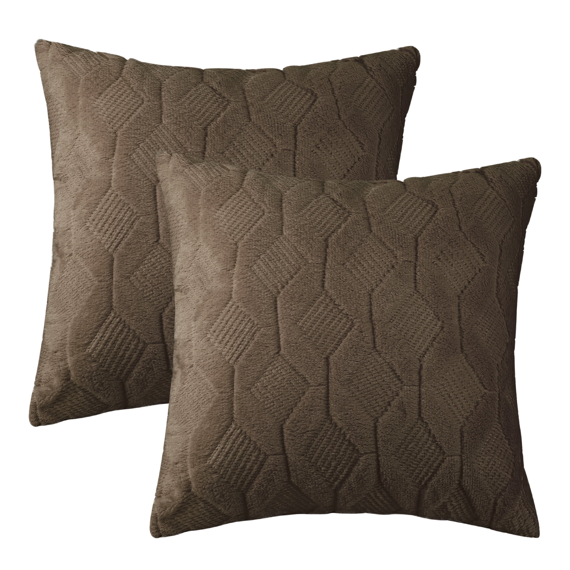 Unique Bargains Short Plush Solid Living Room Decorative Pillow Covers (2 Count) Dark Brown 18" x 18"