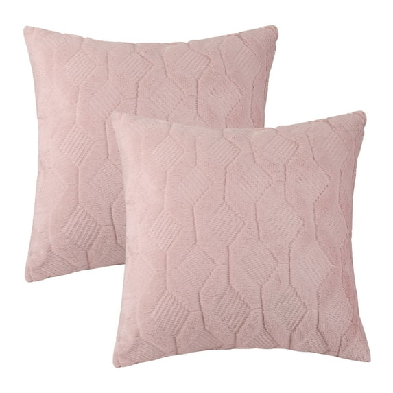 Unique Bargains Short Plush Solid Living Room Decorative Pillow Covers (2 Count) Pink 18" x 18"