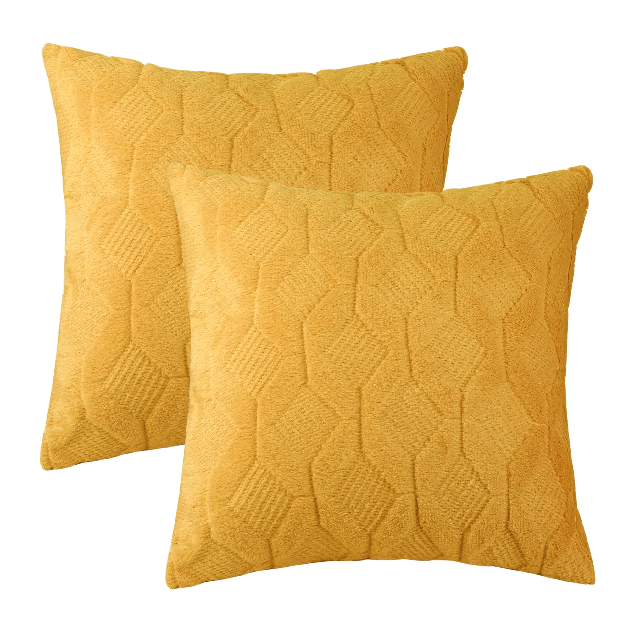 Unique Bargains Short Plush Solid Living Room Decorative Pillow Covers (2 Count) Turmeric 18" x 18"