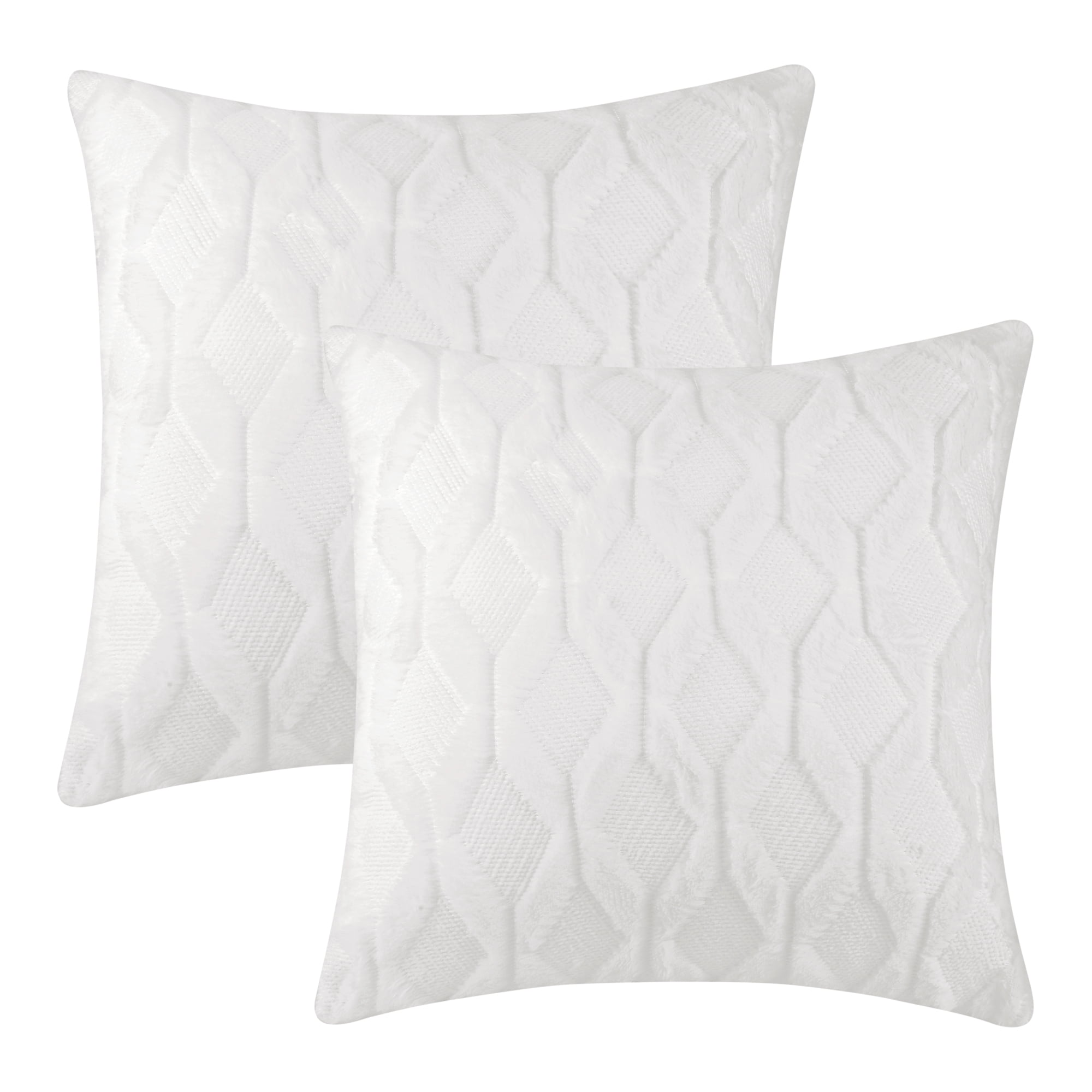 Unique Bargains Short Plush Solid Living Room Decorative Pillow Covers (2 Count) White 18" x 18"