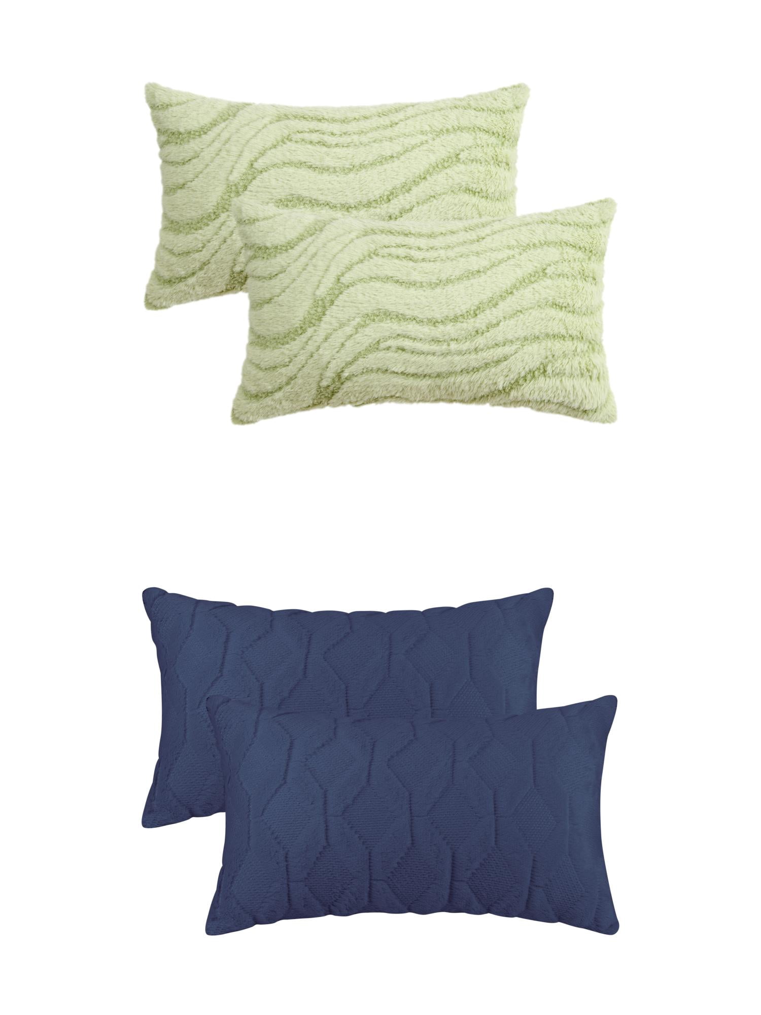 Unique Bargains Short Plush Solid Pillow Covers 4 Pcs Dark Blue/Green 12" x 20"