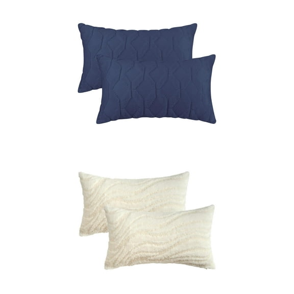 Unique Bargains Short Plush Solid Pillow Covers 4 Pcs Dark Blue/White 12" x 20"