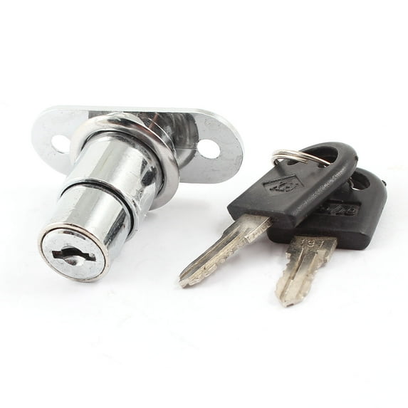Unique Bargains Showcase Cabinet Sliding Door Silver Tone Metal Plunger Lock w Keys