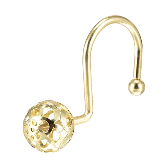 Unique Bargains Shower Curtain Hooks Bathroom Hollow Ball Design Curtain Rod Hangers Home Decor Gold 12Pcs