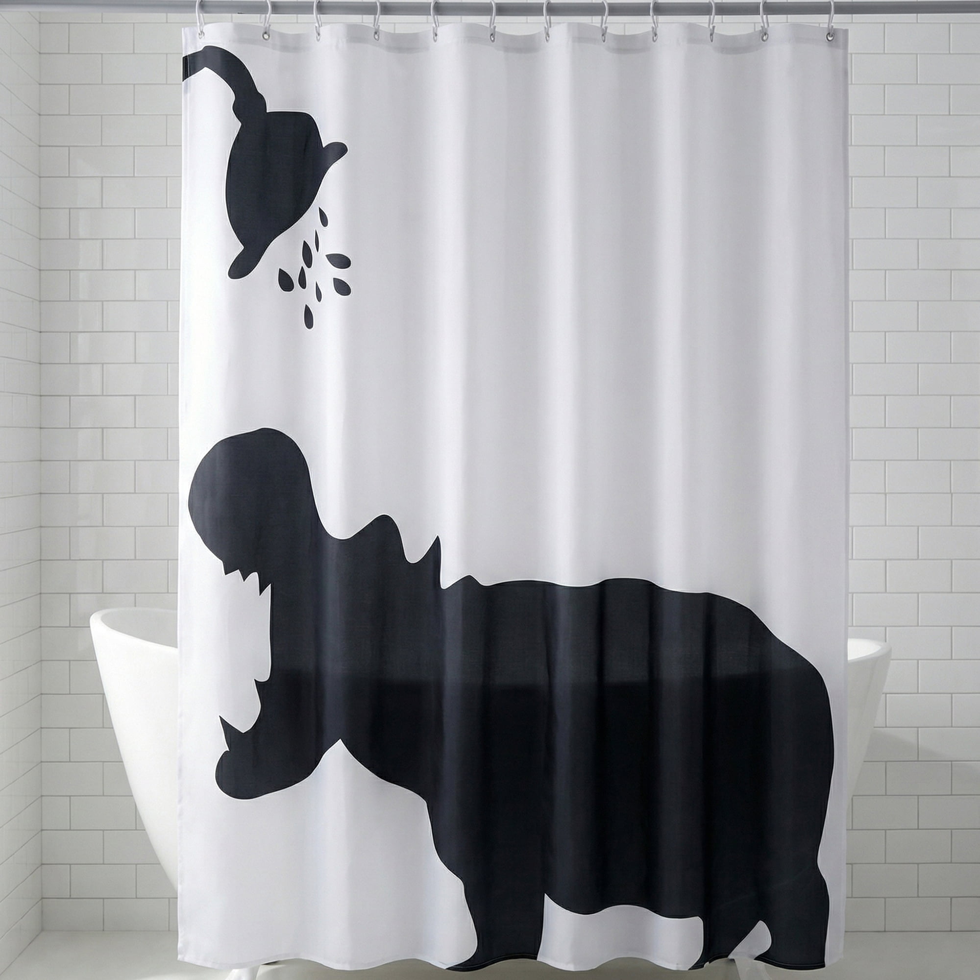 Unique Bargains Shower Curtain Waterproof Bath Shower Curtain Sets Black Rhino 71"W x 71"L