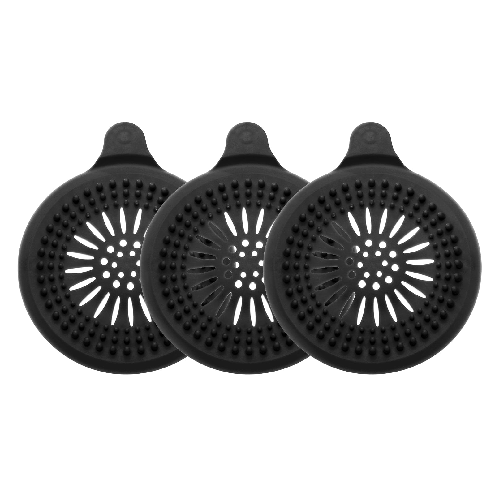Unique Bargains Shower Drain Hair Catcher Round Cover with Anti-slip Point 5.5" Black 3Pcs