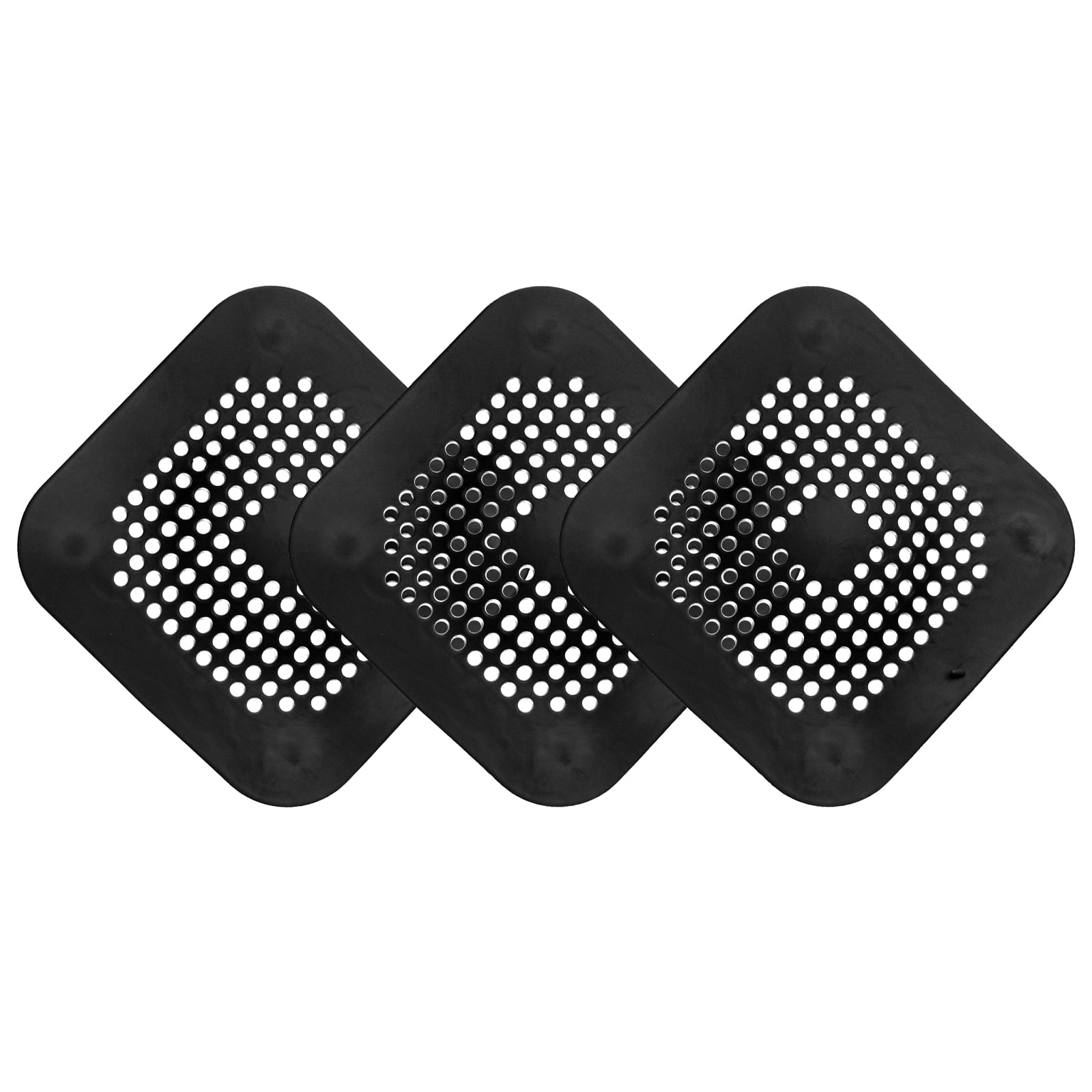 Unique Bargains Shower Drain Hair Catcher Silicone Strainer for Bathroom 5.7" Black 3Pcs