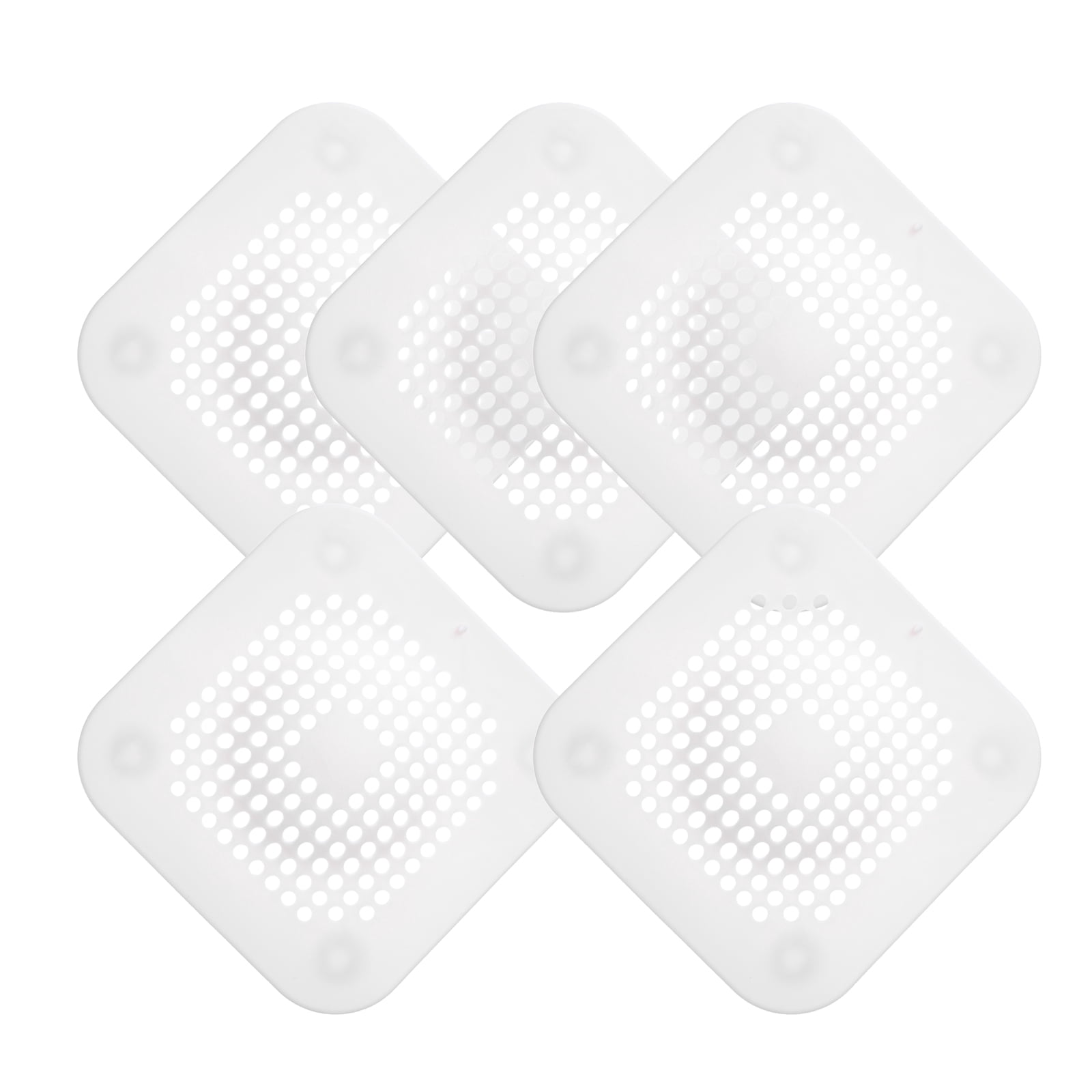 Unique Bargains Shower Drain Hair Catcher Silicone Strainer for Bathroom 5.7" White 5Pcs