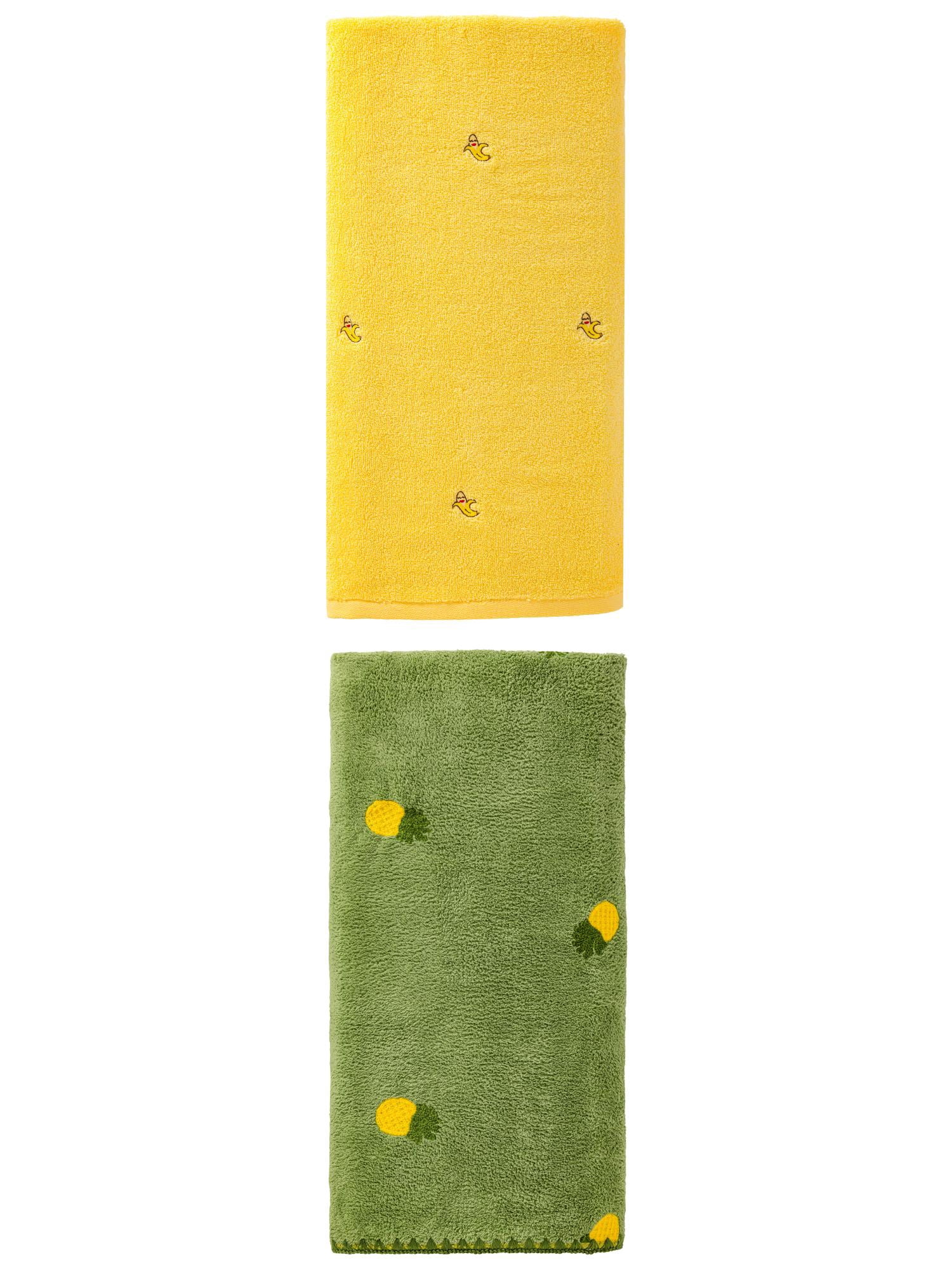 Unique Bargains Shrink Washable Bath Towel 2 Pack Banana Yellow/Green 55" x 28"