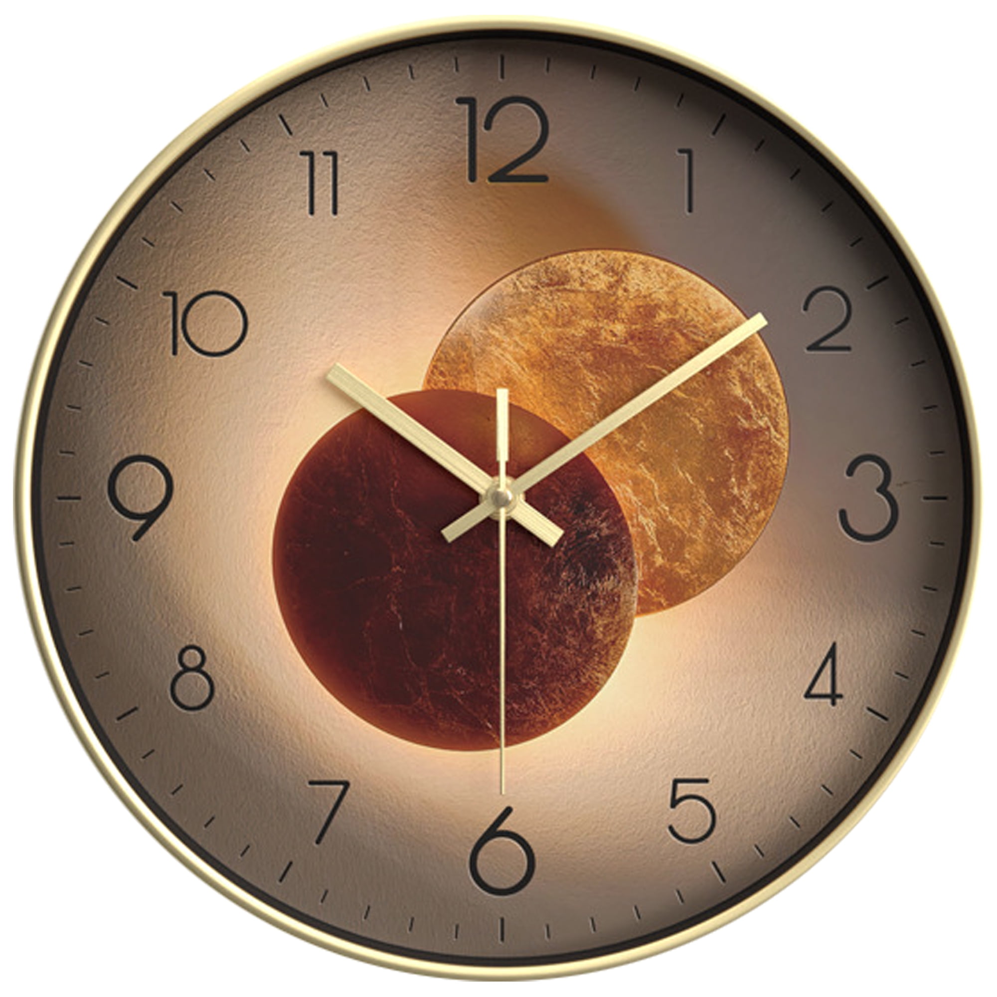 Unique Bargains Silent Non Ticking Battery Operated  Wall Clock Gold Pattern 5
