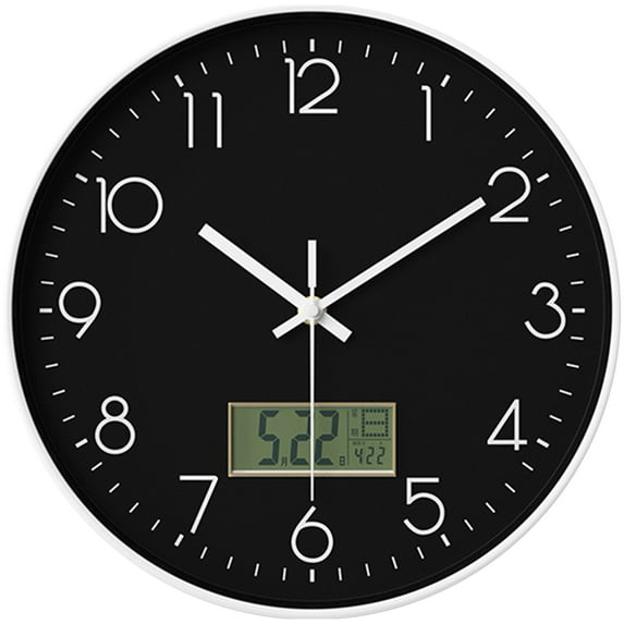 Unique Bargains Silent Non Ticking Wall Clock with Date and Temperature Black and White