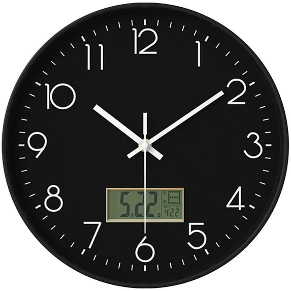 Unique Bargains Silent Non Ticking Wall Clock with Date and Temperature Black