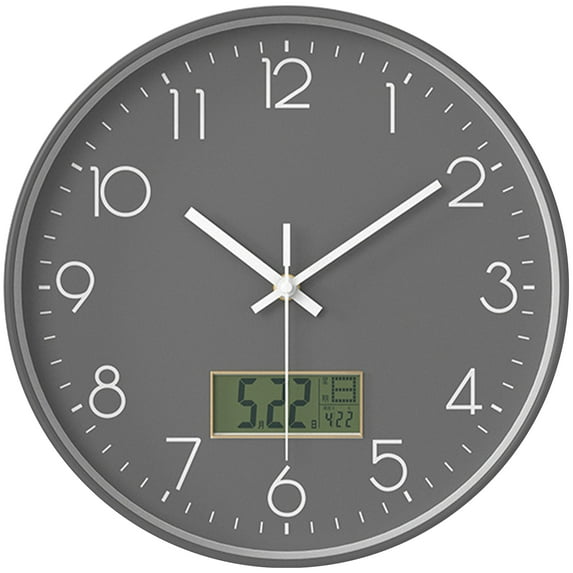 Unique Bargains Silent Non Ticking Wall Clock with Date and Temperature Grey