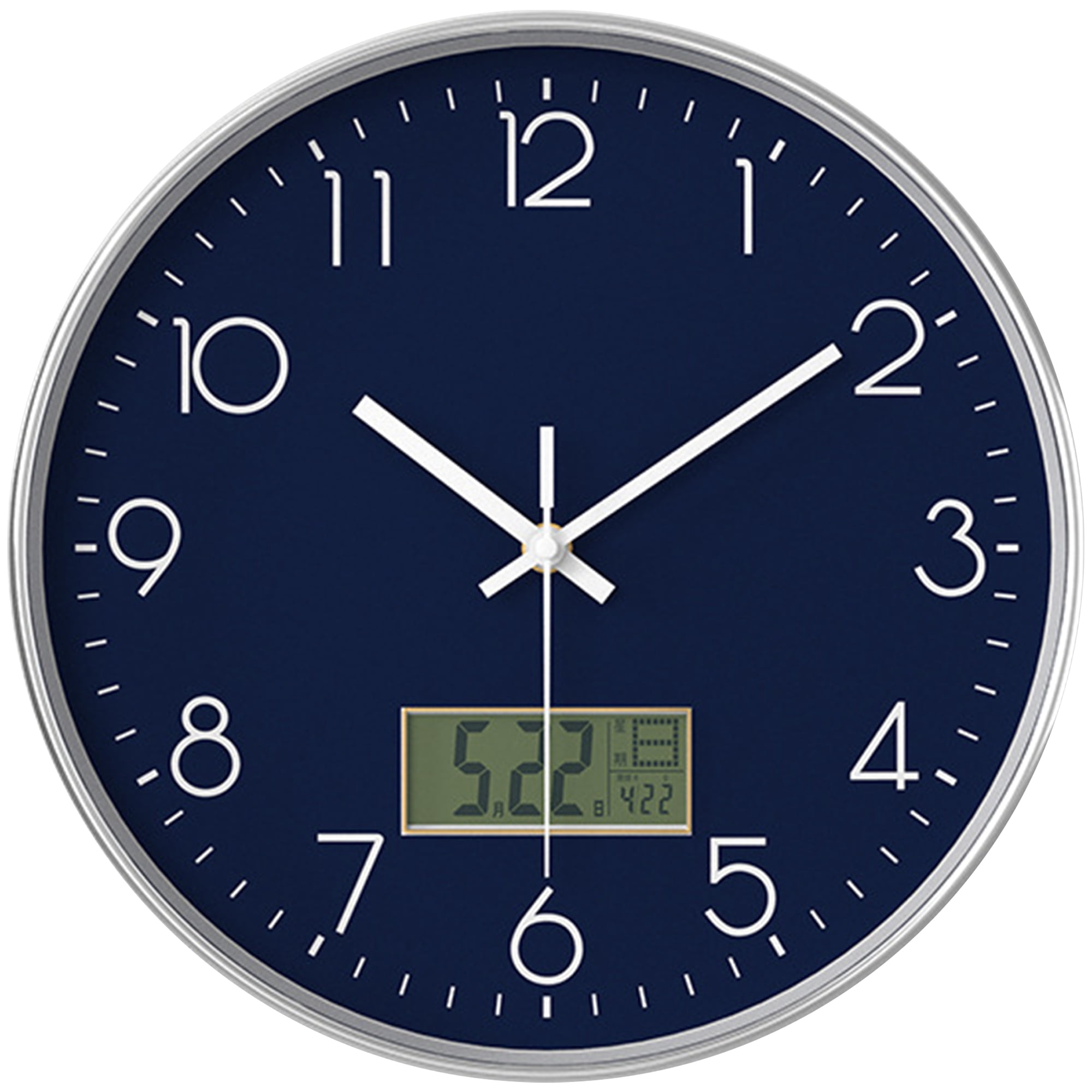 Unique Bargains Silent Non Ticking Wall Clock with Date and Temperature Navy Blue