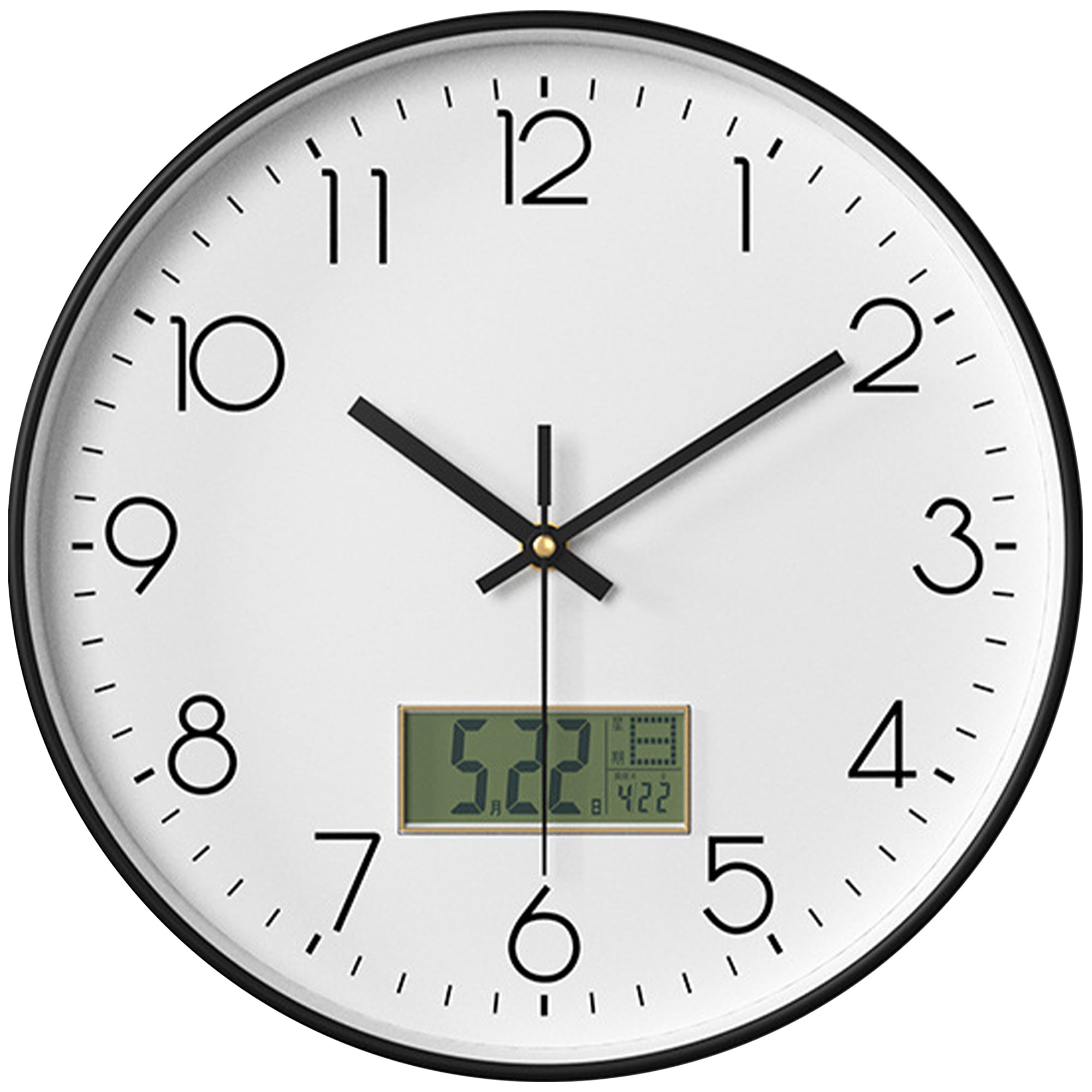 Unique Bargains Silent Non-Ticking Wall Clock with Date Temperature White Black