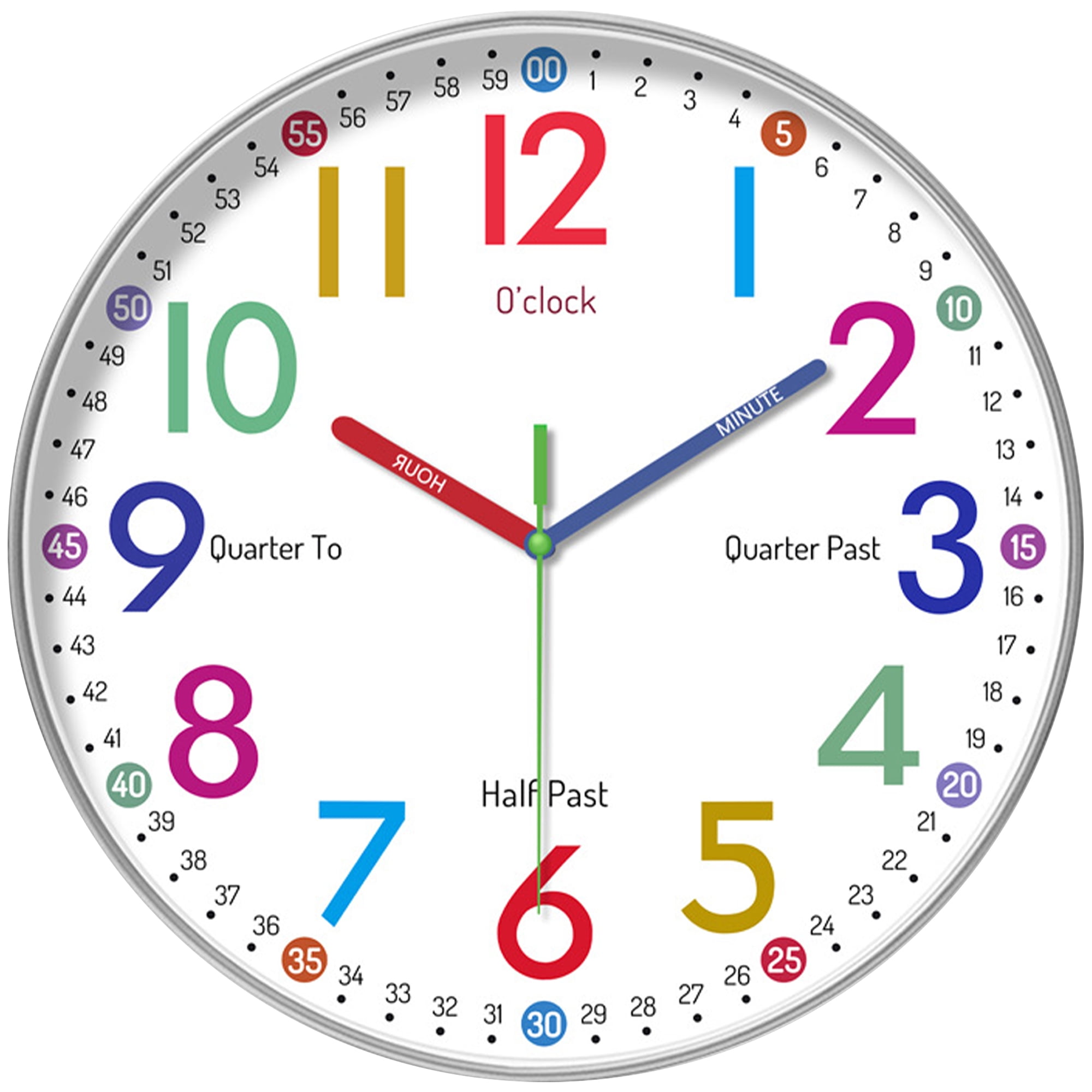 Unique Bargains Silent Wall Clock Non Ticking Battery-Powered White Pattern 2