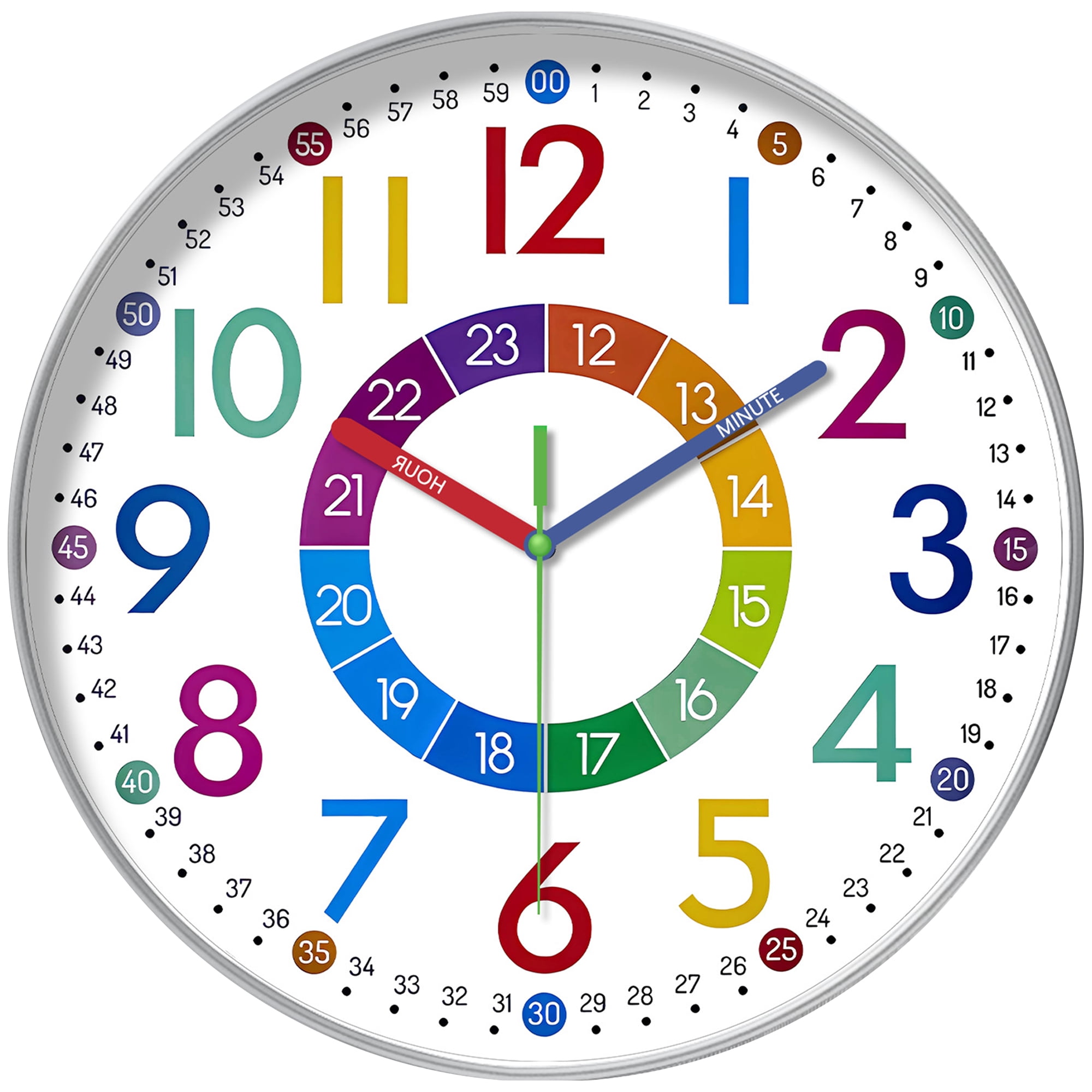 Unique Bargains Silent Wall Clock Non Ticking Battery-Powered White Pattern 3