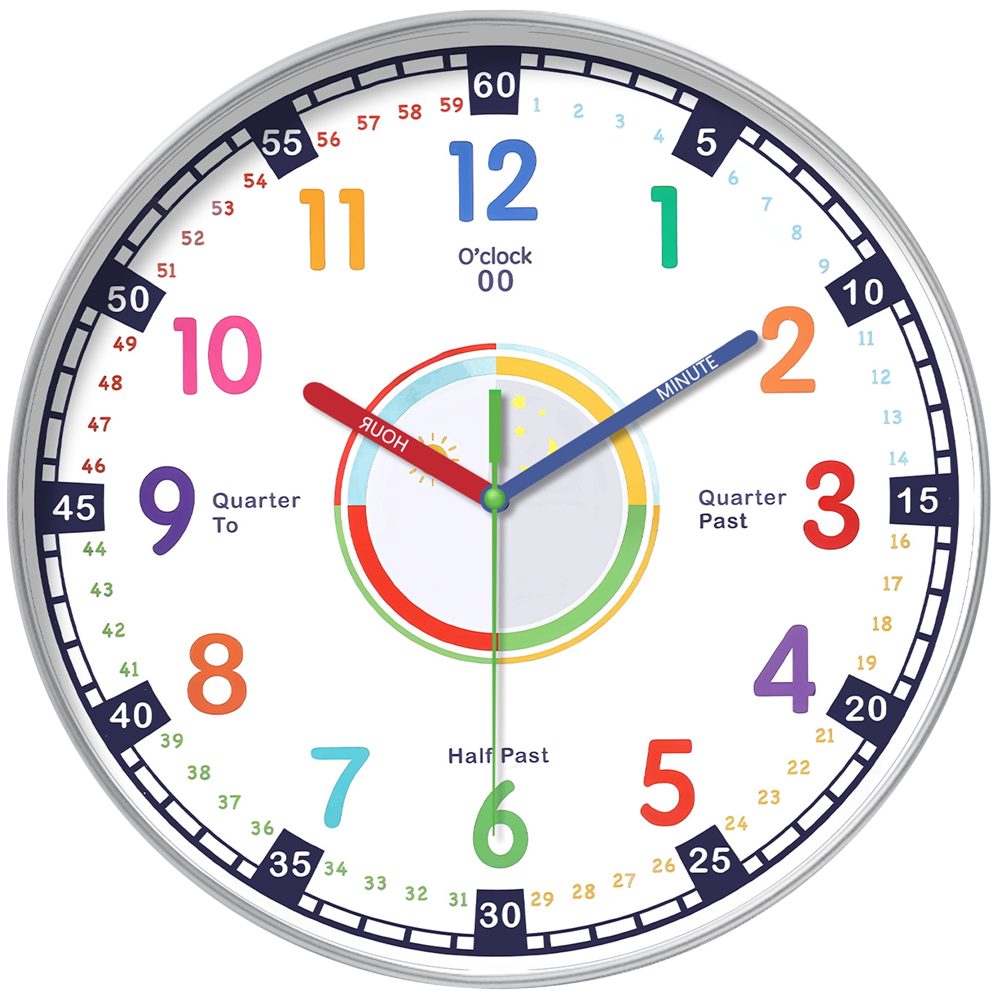 Unique Bargains Silent Wall Clock Non Ticking Battery-Powered White Pattern 4