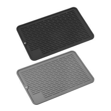 Unique Bargains Silicone Dish Drying Mat 2Pcs, Heat Resistant Dish Drainer Pad, Flexible Kitchen Dish Drain Mat-Black+Grey