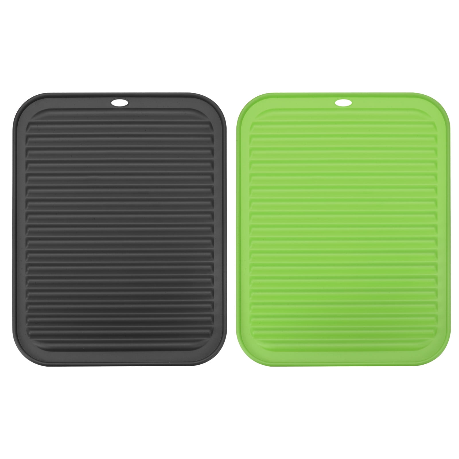 Unique Bargains Silicone Dish Drying Mat Set Reusable Sink Drain Pad Heat Resistant Black,Green