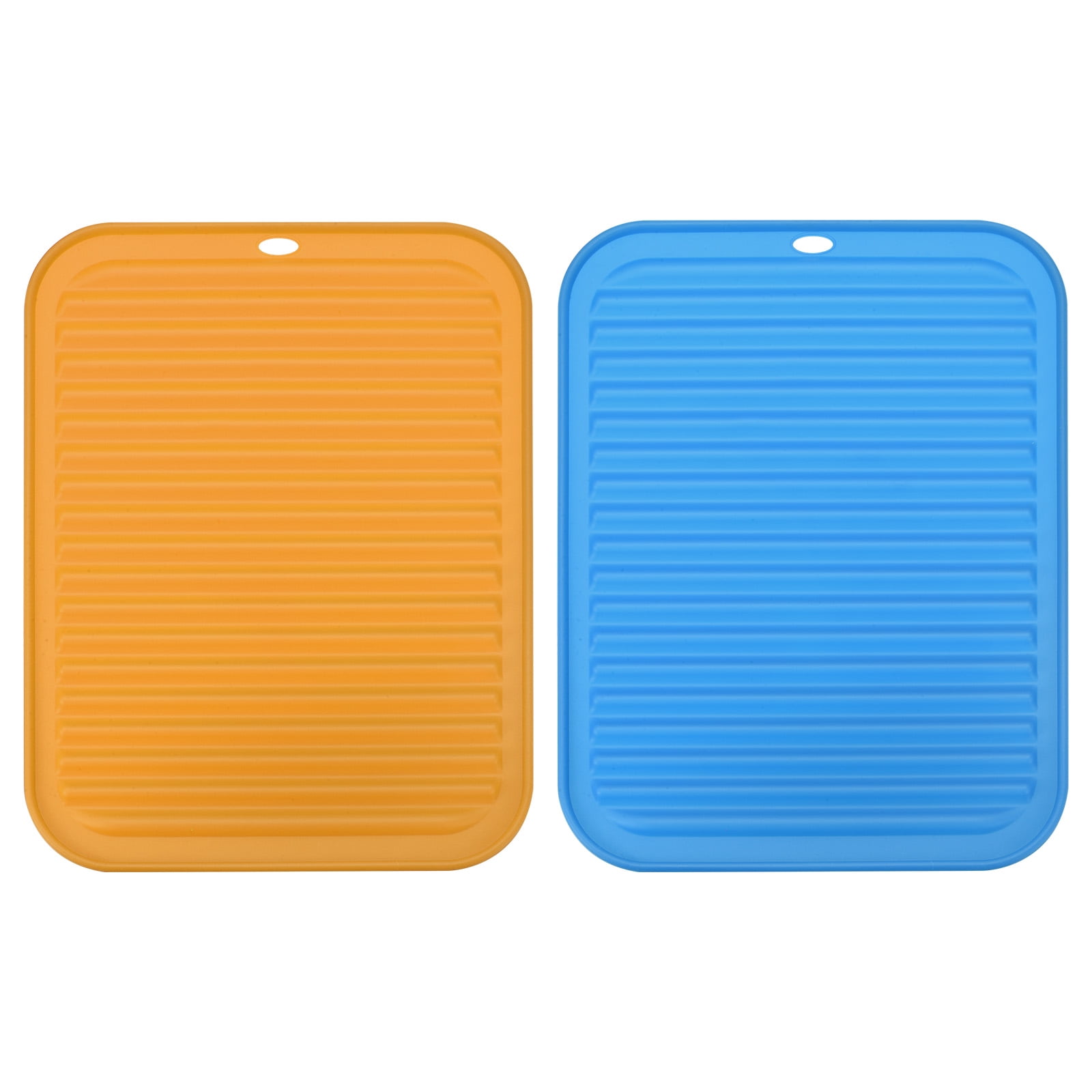 Unique Bargains Silicone Dish Drying Mat Set Reusable Sink Drain Pad Heat Resistant Orange,Blue