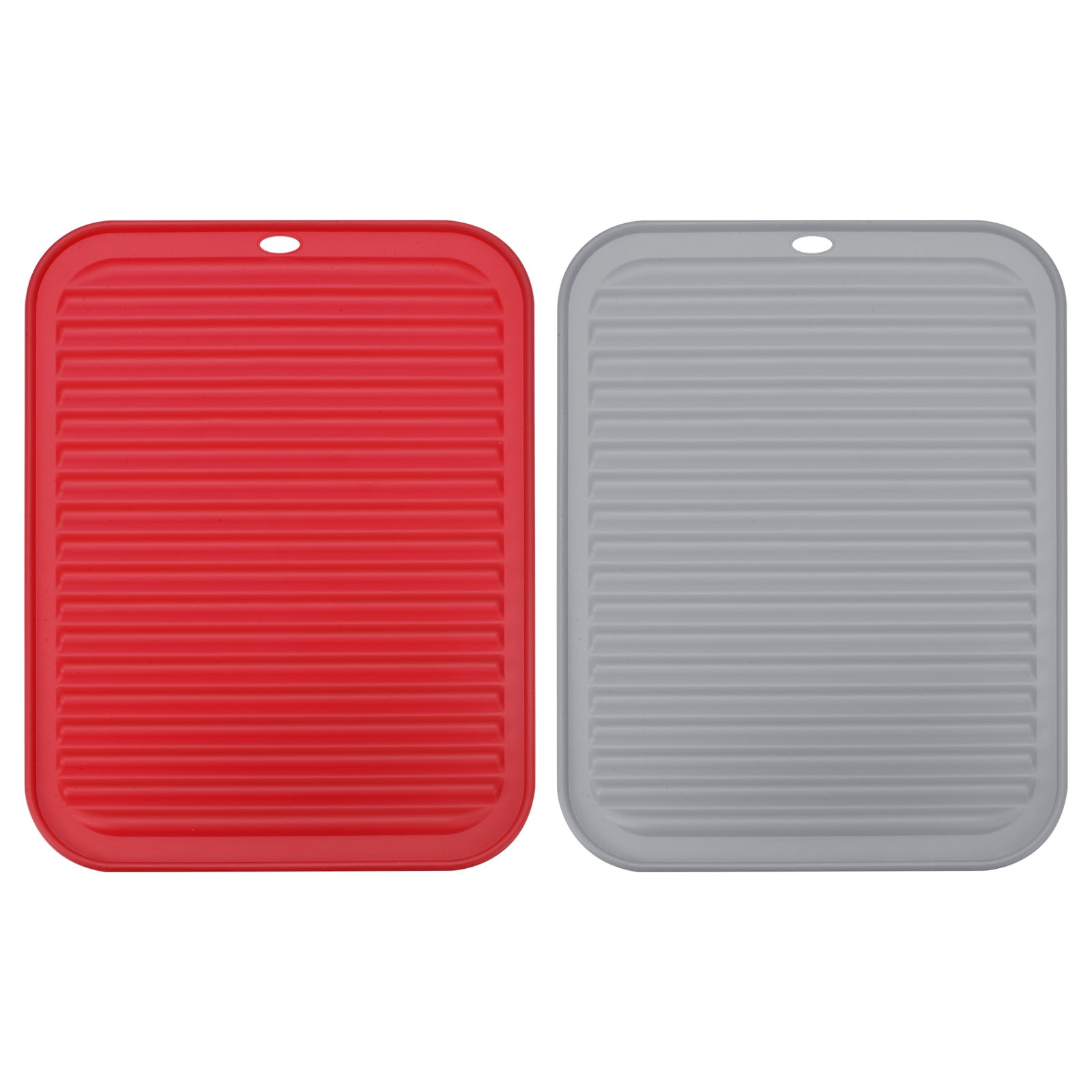 Unique Bargains Silicone Dish Drying Mat Set Reusable Sink Drain Pad Heat Resistant Red,gray