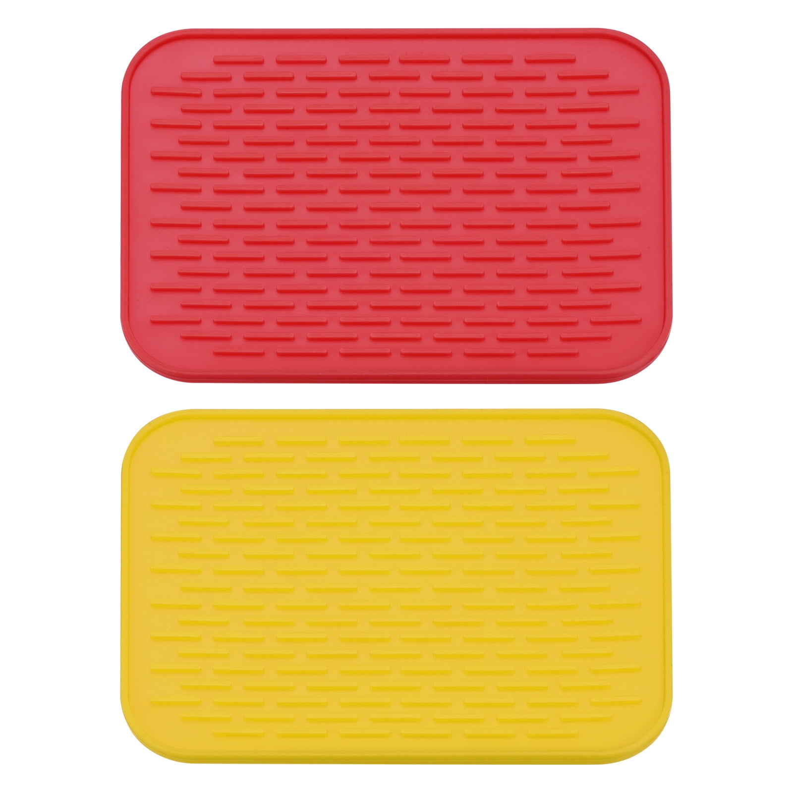 Unique Bargains Dish Drying Mat Set Silicone Drain Pad Heat Resistant Suitable for Kitchen 3 Pcs Orange Red Yellow