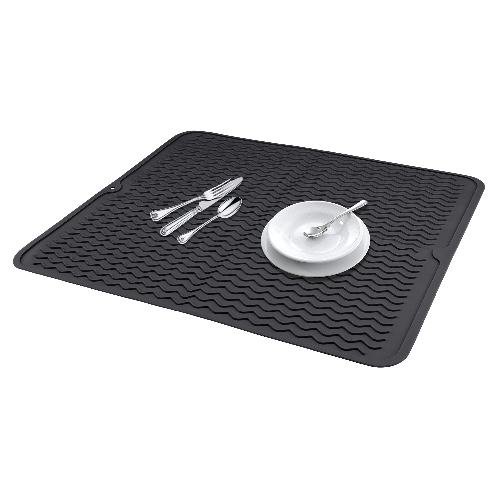 Unique Bargains Silicone Easy Clean Waterproof Dish Drying Mat Black 19.7*15.7 inch