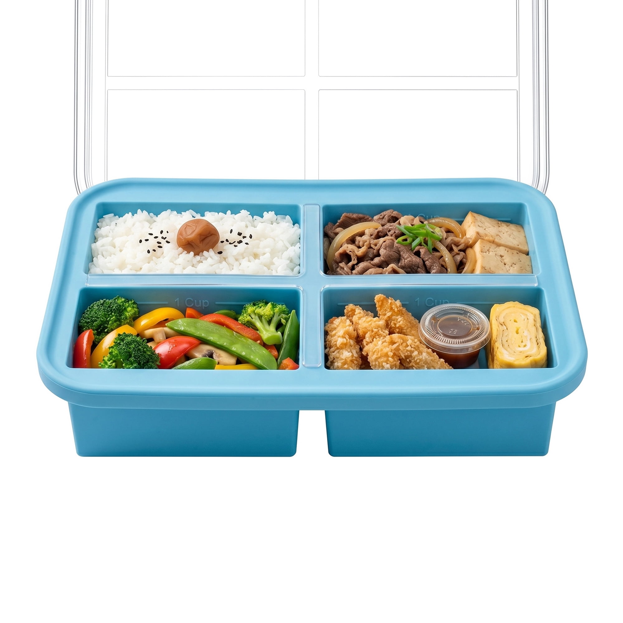 Unique Bargains Silicone Leak-Proof Meal Prep Container Lunch Bento Box Blue