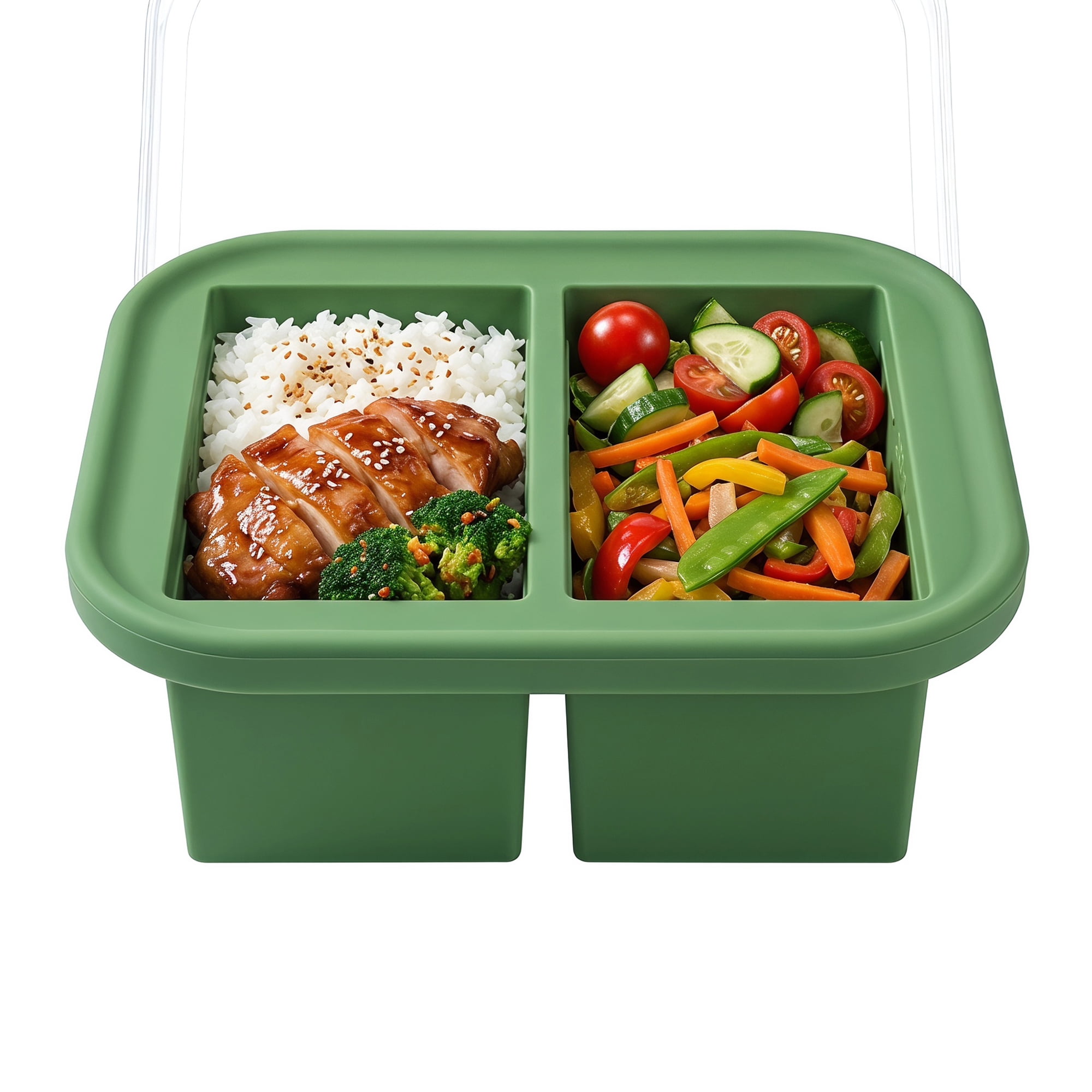 Unique Bargains Silicone Leak-Proof Meal Prep Container Lunch Bento Box Green-1