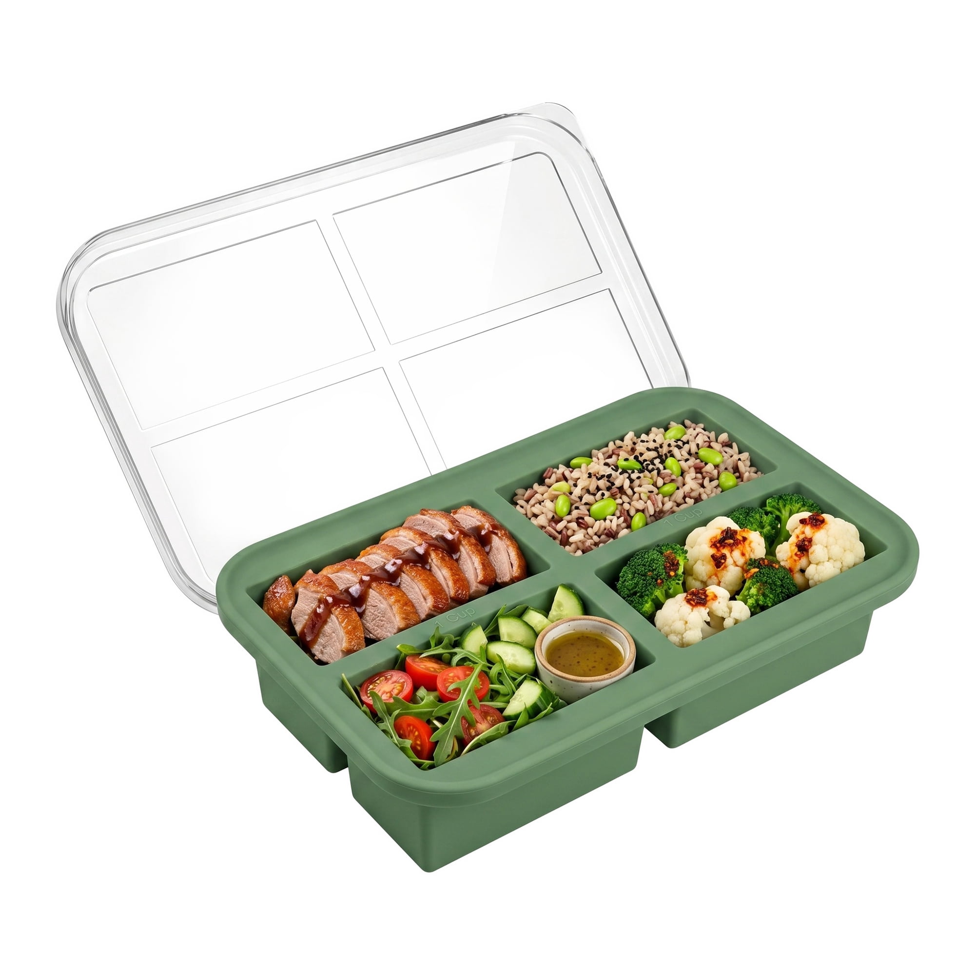 Unique Bargains Silicone Leak-Proof Meal Prep Container Lunch Bento Box Green-2