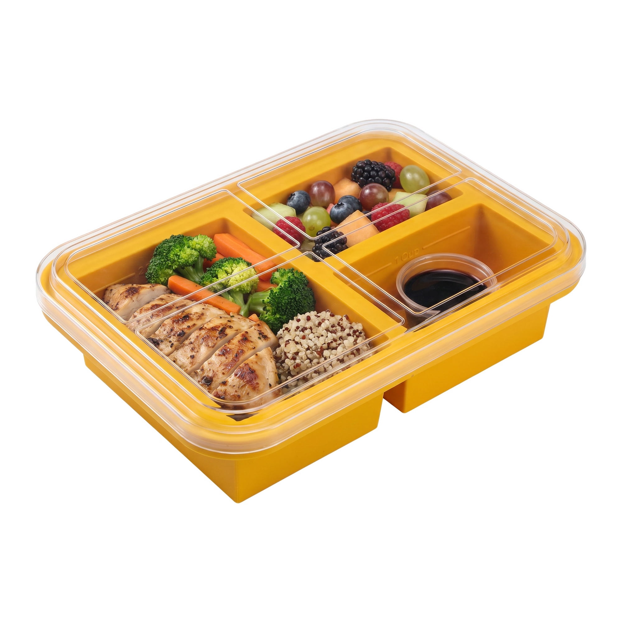 Unique Bargains Silicone Leak-Proof Meal Prep Container Lunch Bento Box Orange-2