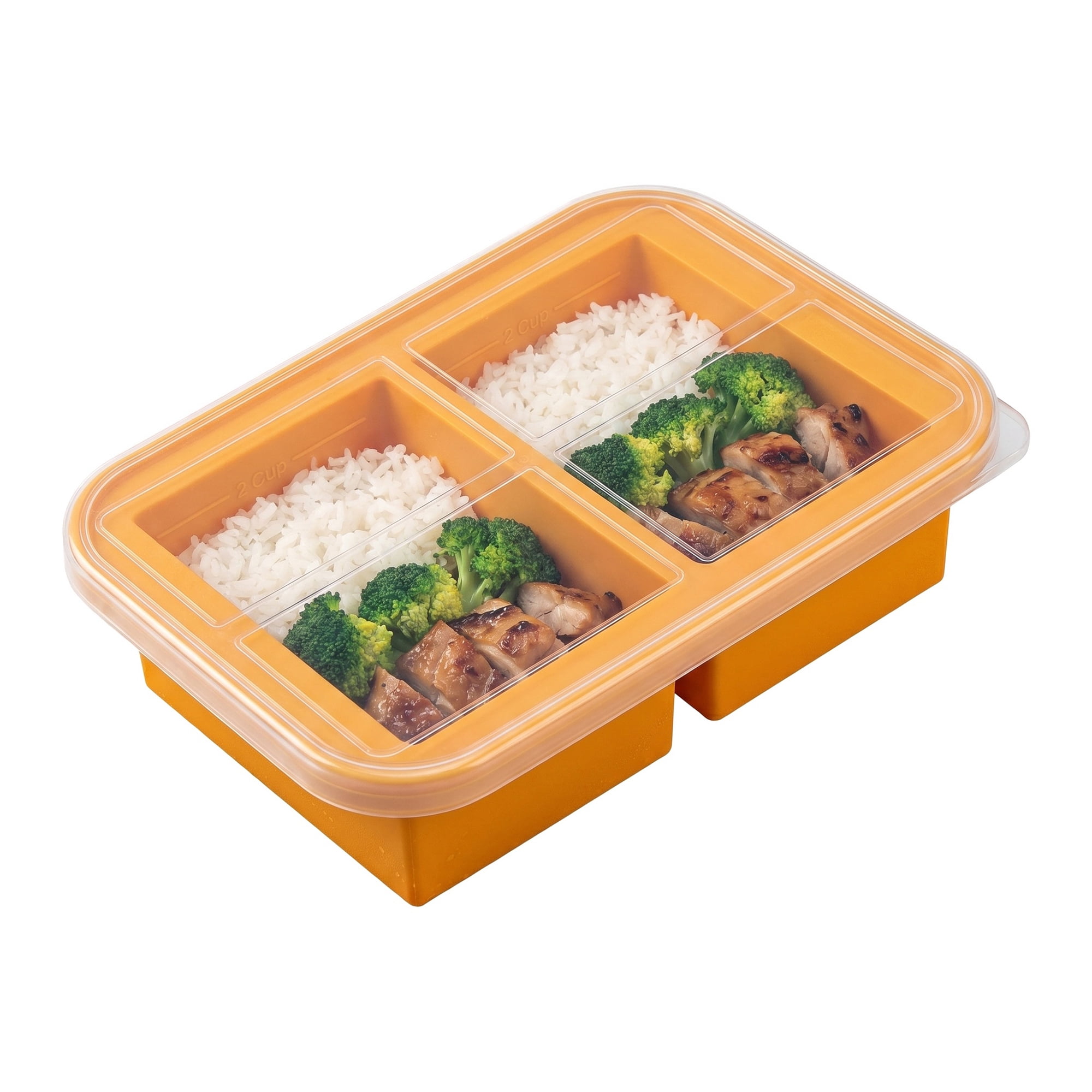 Unique Bargains Silicone Leak-Proof Meal Prep Container Lunch Bento Box Orange-3