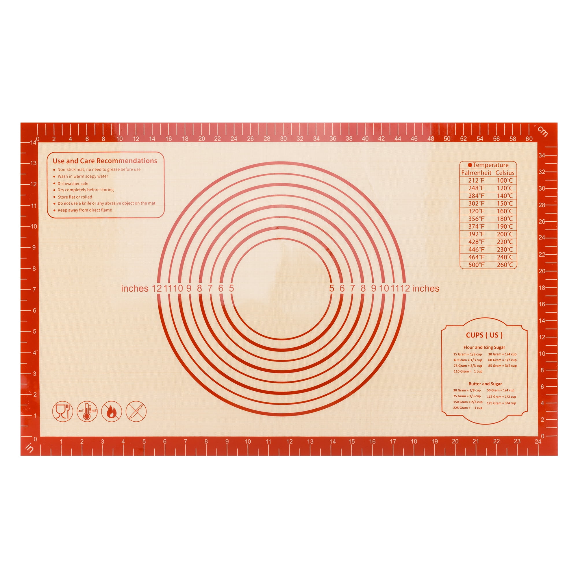 Unique Bargains Silicone Pastry Non Stick Baking Mat with Measurements Red 16"x26"