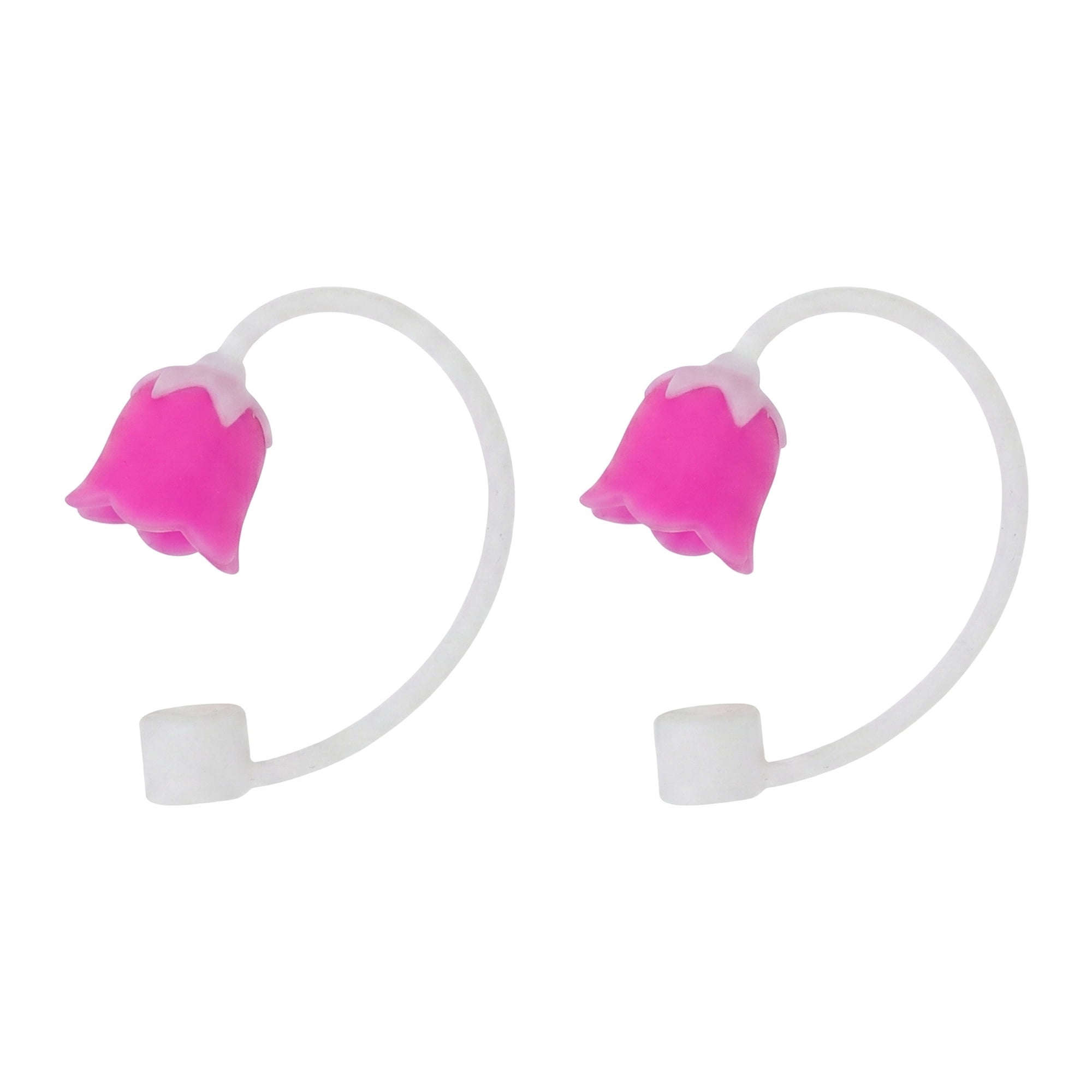 Unique Bargains Silicone Straw Caps Reusable Dust-Proof Toppers Rose red