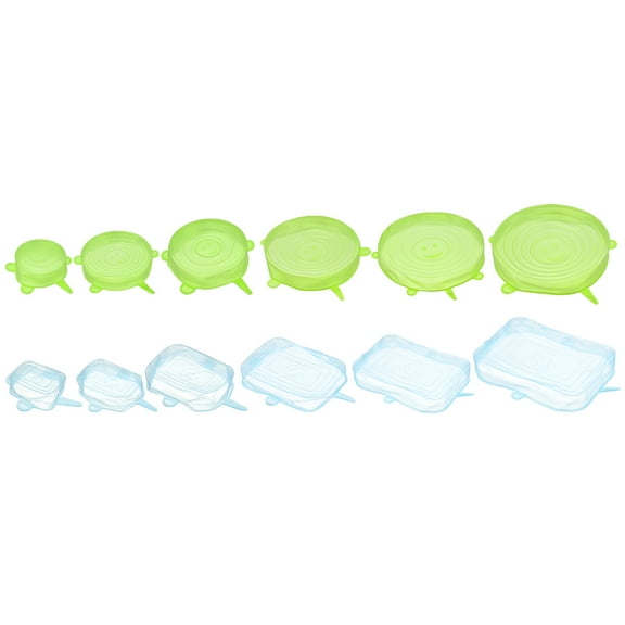 Unique Bargains Silicone Stretch Lids, 12Pack Round Rectangle Container Lid for Food Cover 2Color