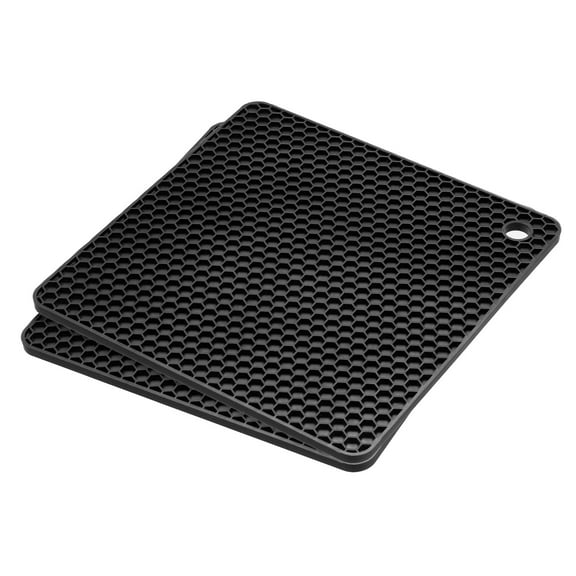 Unique Bargains Silicone Trivet Mats 2pcs, Square Hot Pan Pads Hot Pot Holder, NonSlip Drying Mat for Kitchen Counter  Black